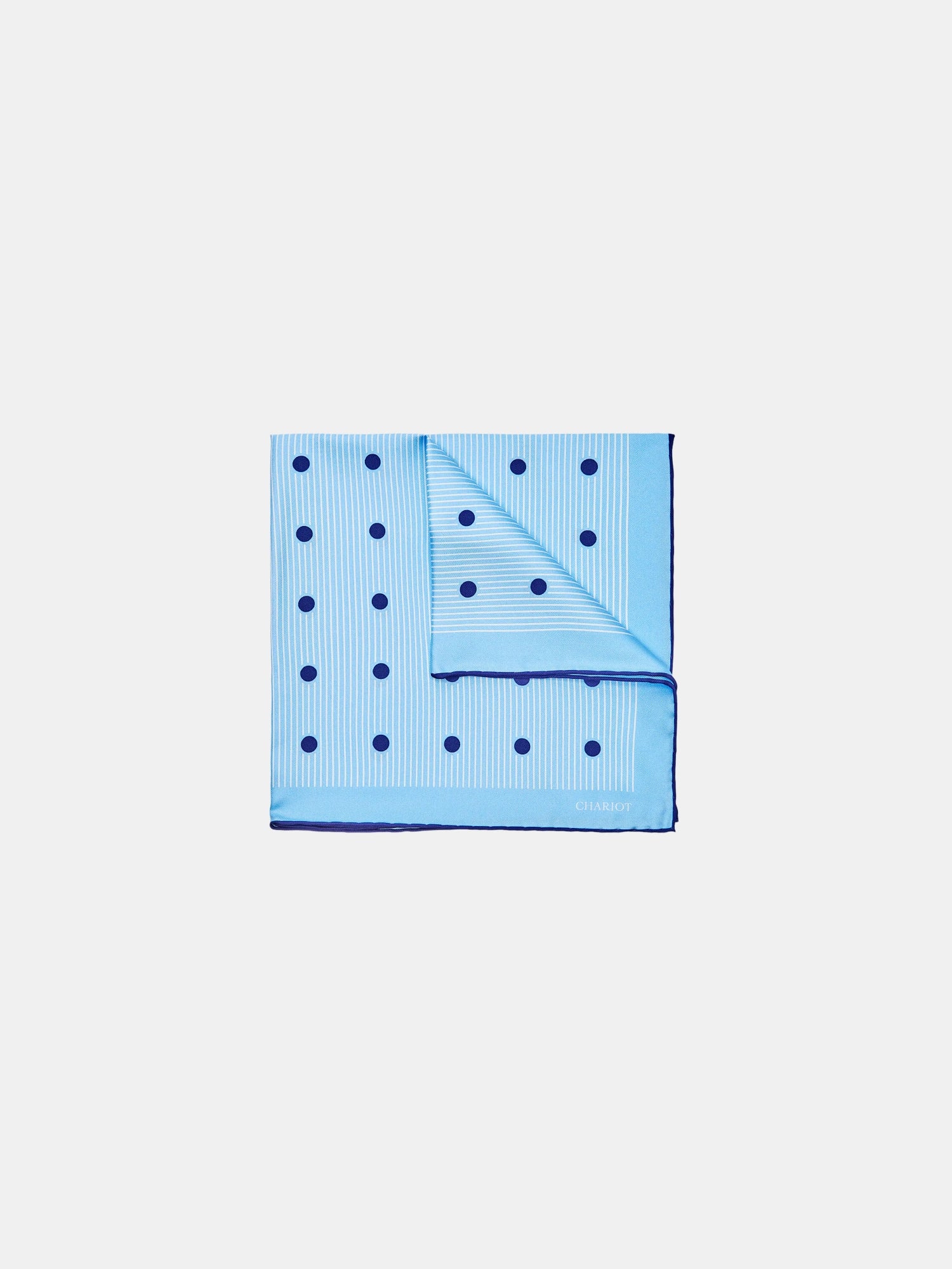BLUE STRIPE AND SPOT SILK POCKET SQUARE - CHARIOT