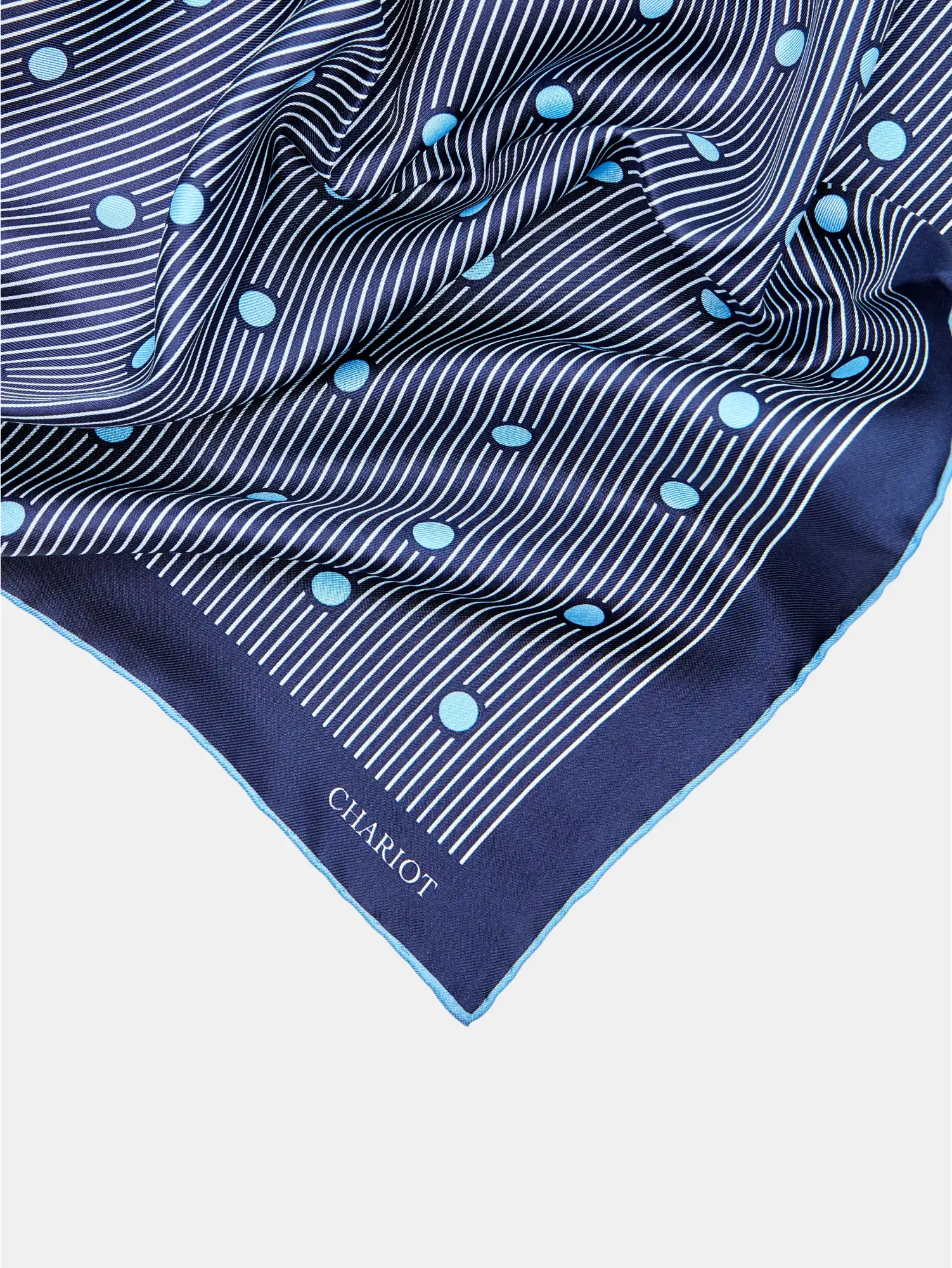 NAVY STRIPE AND SPOT SILK POCKET SQUARE - CHARIOT
