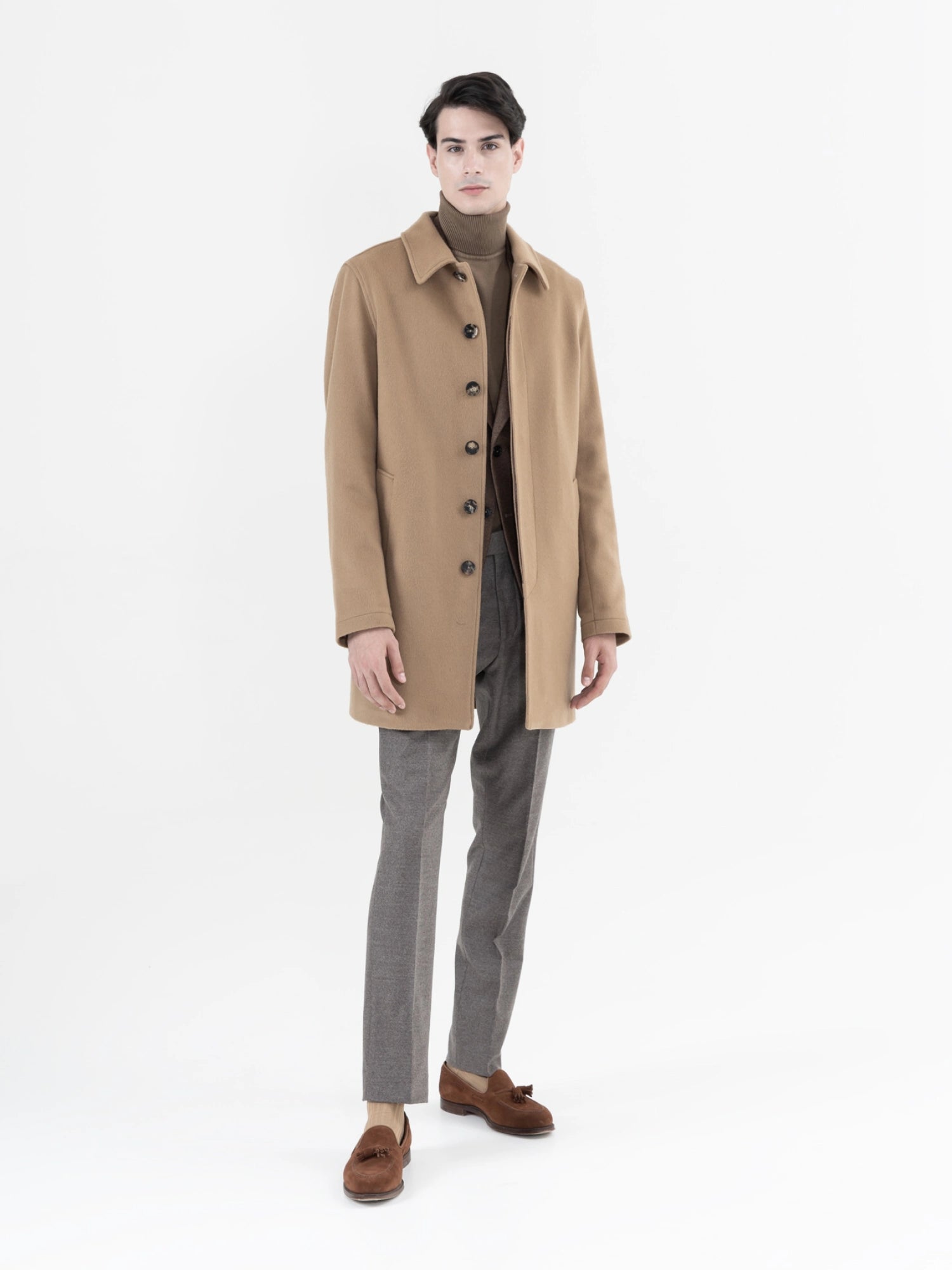 PURE NEW WOOL AND CASHMERE OVERCOAT CAMEL