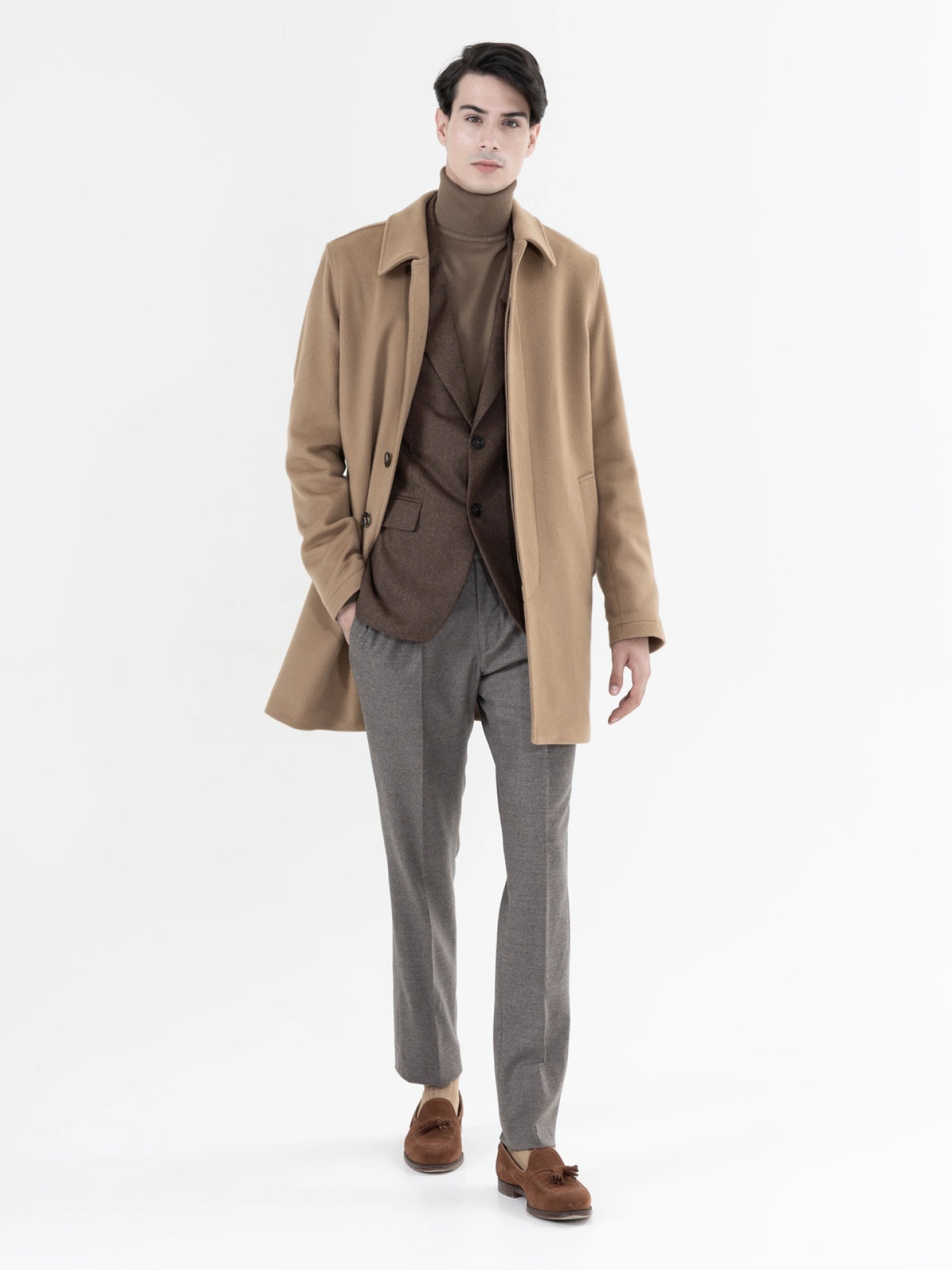 PURE NEW WOOL AND CASHMERE OVERCOAT CAMEL