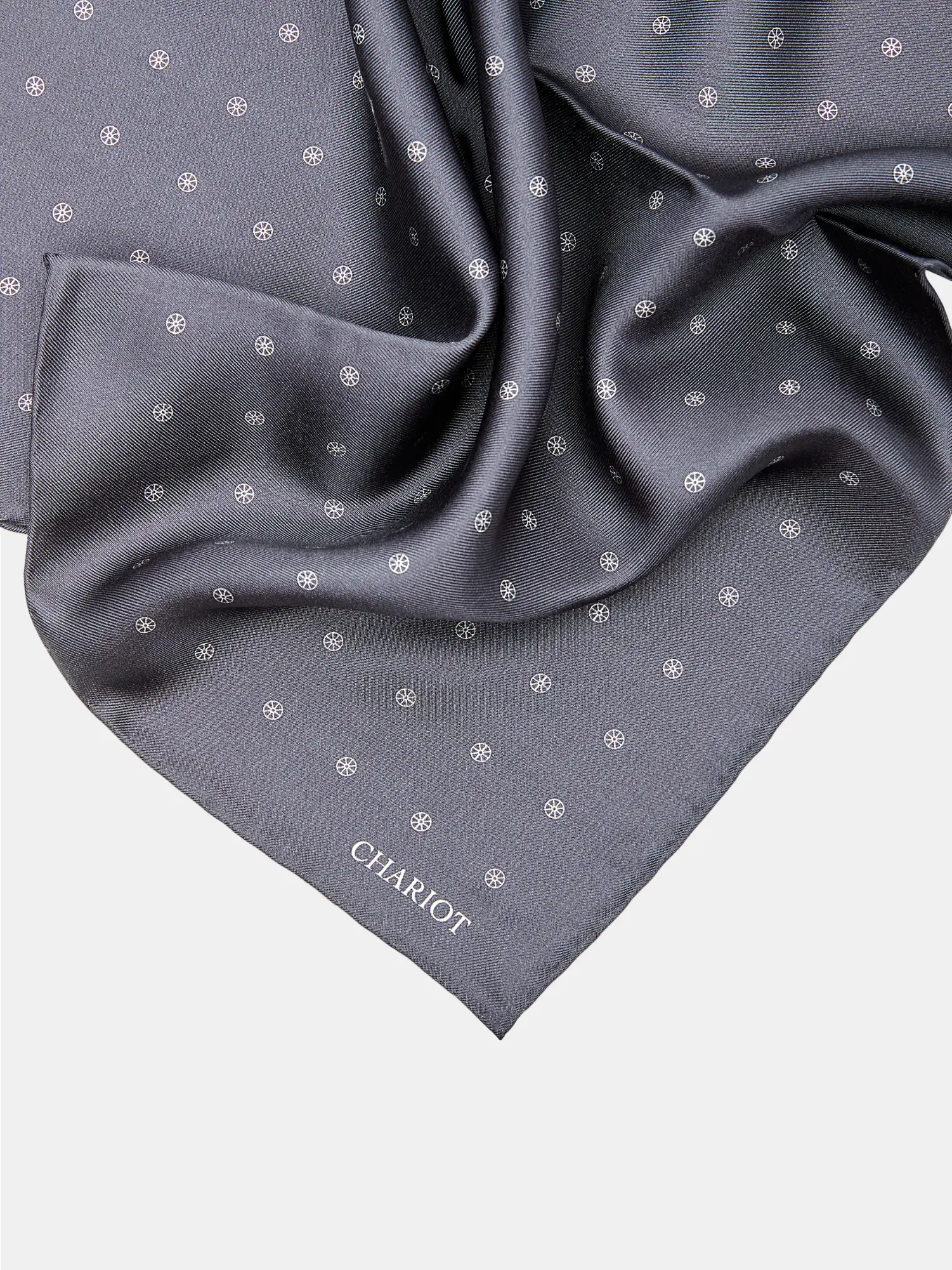 GRAY WHEEL SILK POCKET SQUARE - CHARIOT