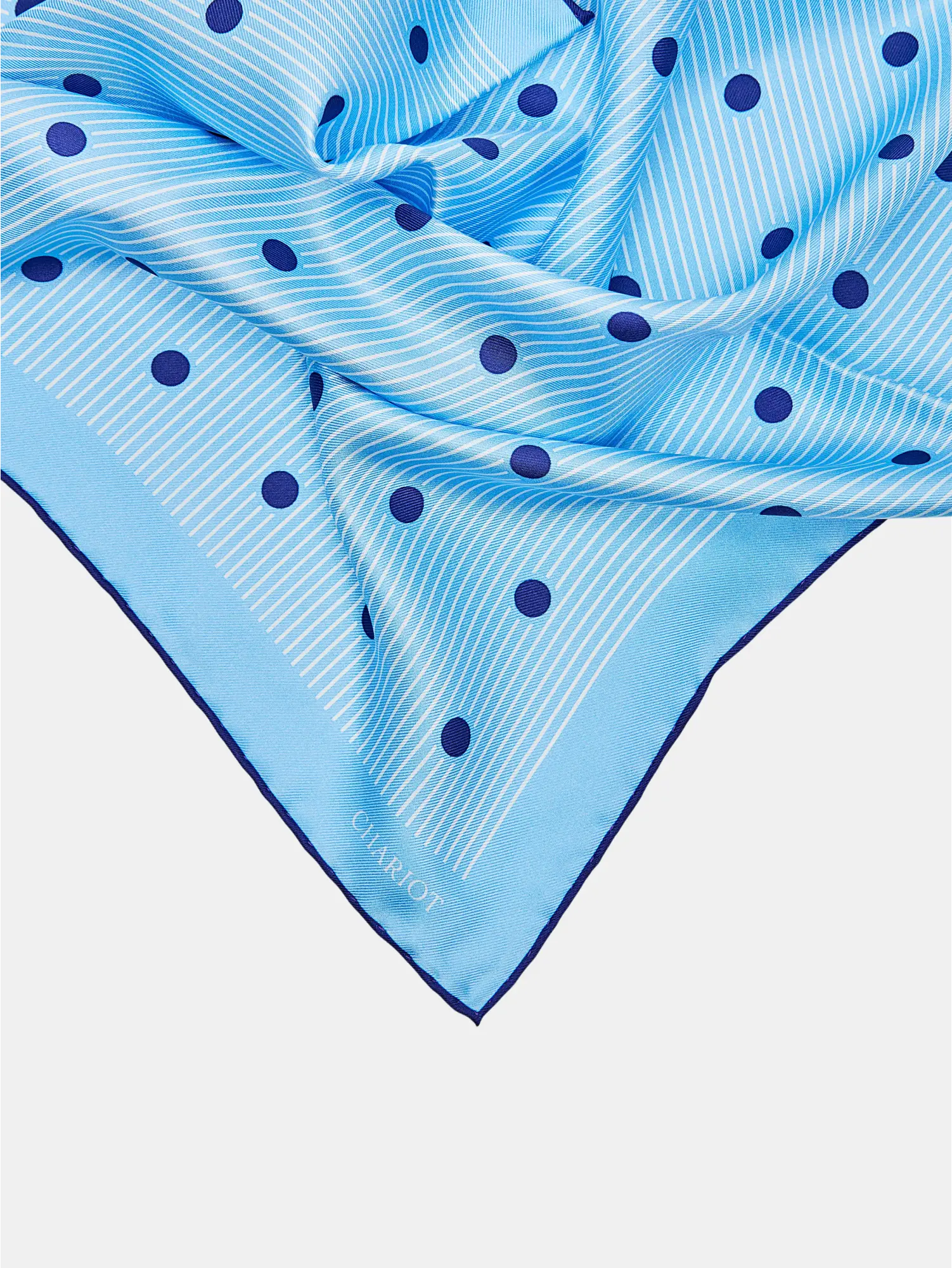 BLUE STRIPE AND SPOT SILK POCKET SQUARE - CHARIOT
