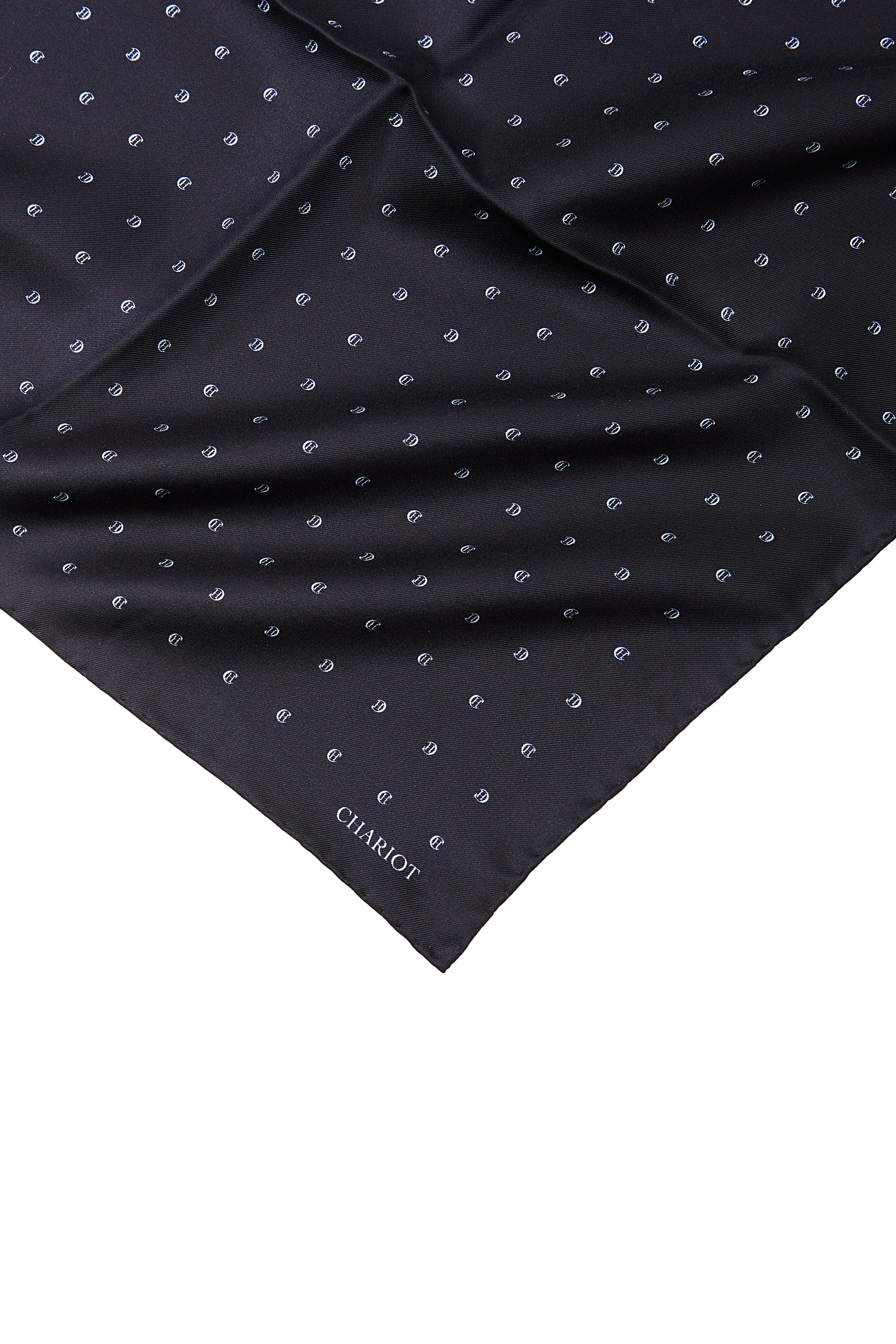 BLACK MONOGRAM SILK POCKET SQUARE - CHARIOT