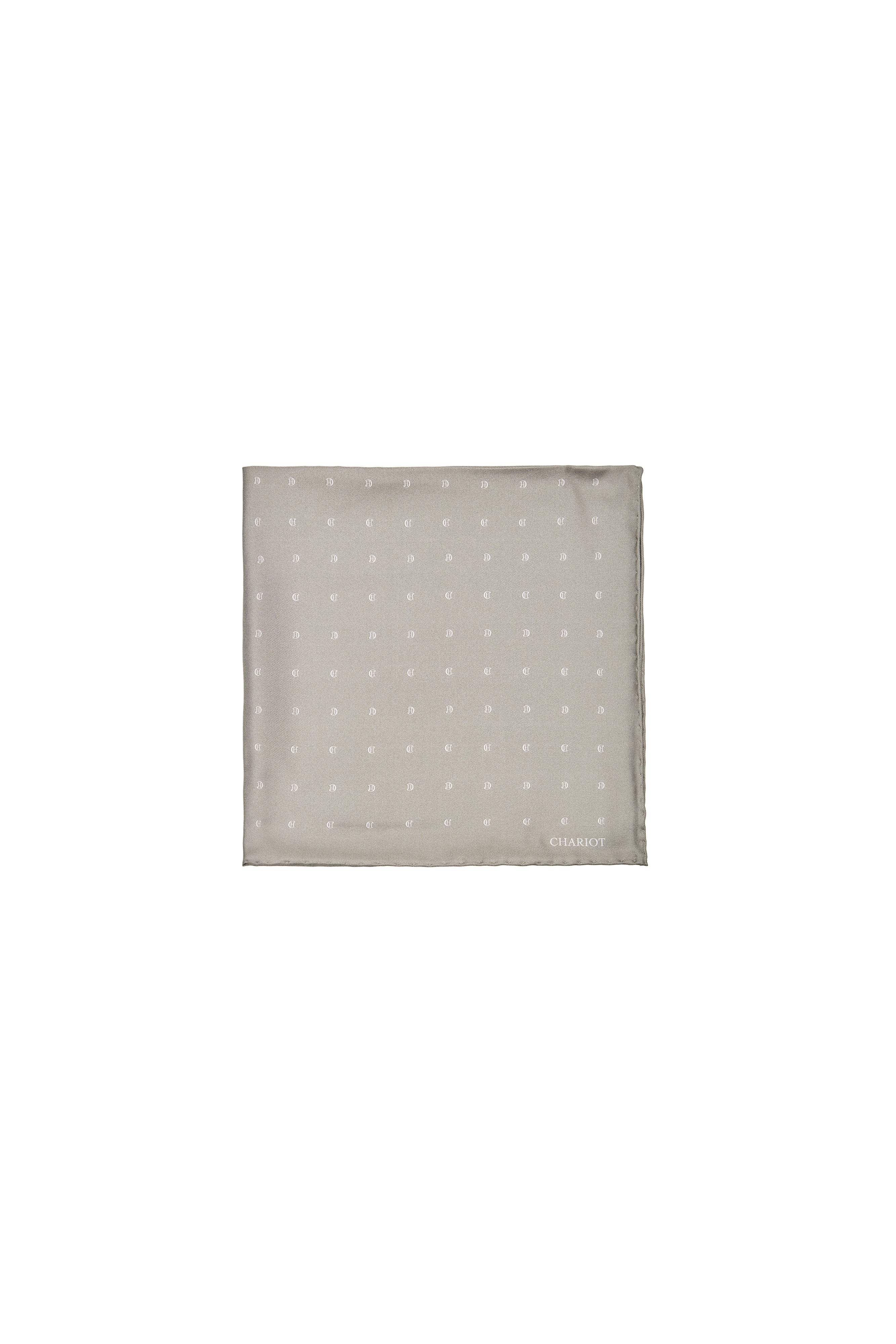 BEIGE MONOGRAM SILK POCKET SQUARE - CHARIOT