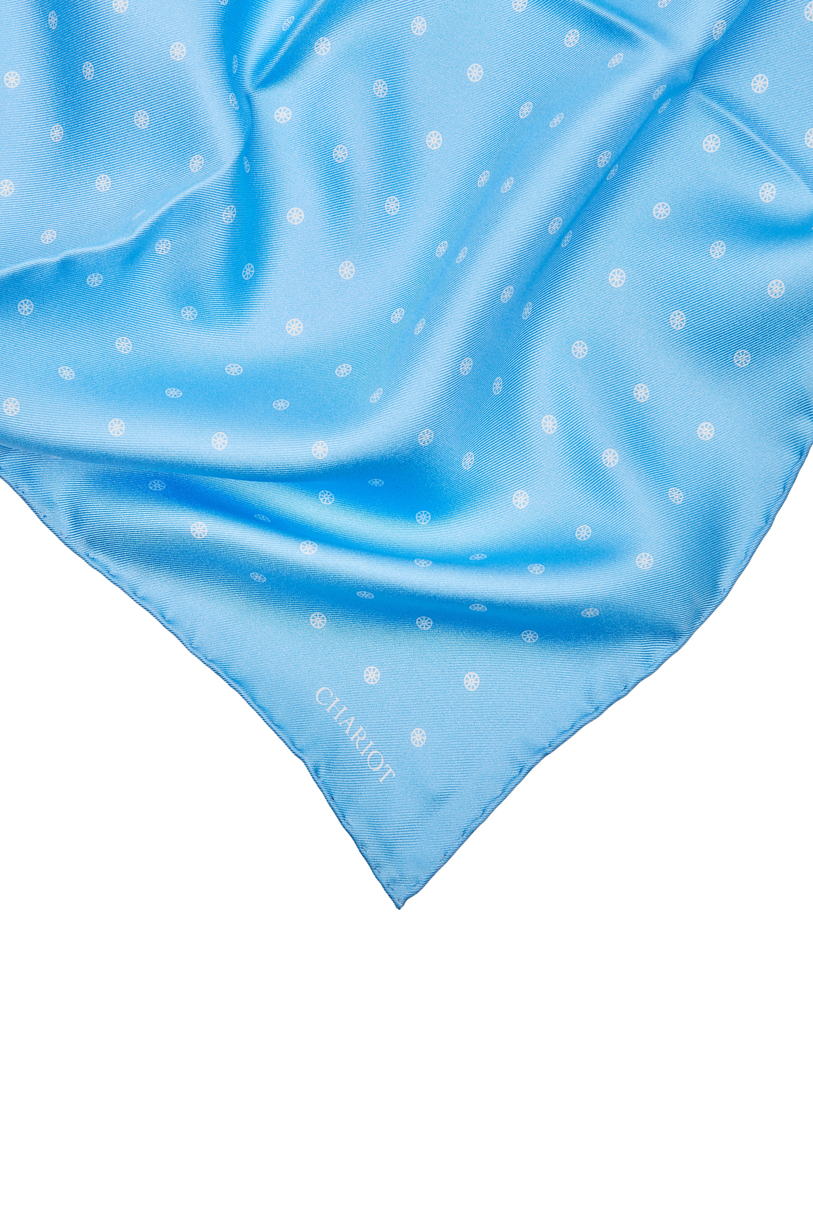 LIGHT BLUE WHEEL SILK POCKET SQUARE - CHARIOT