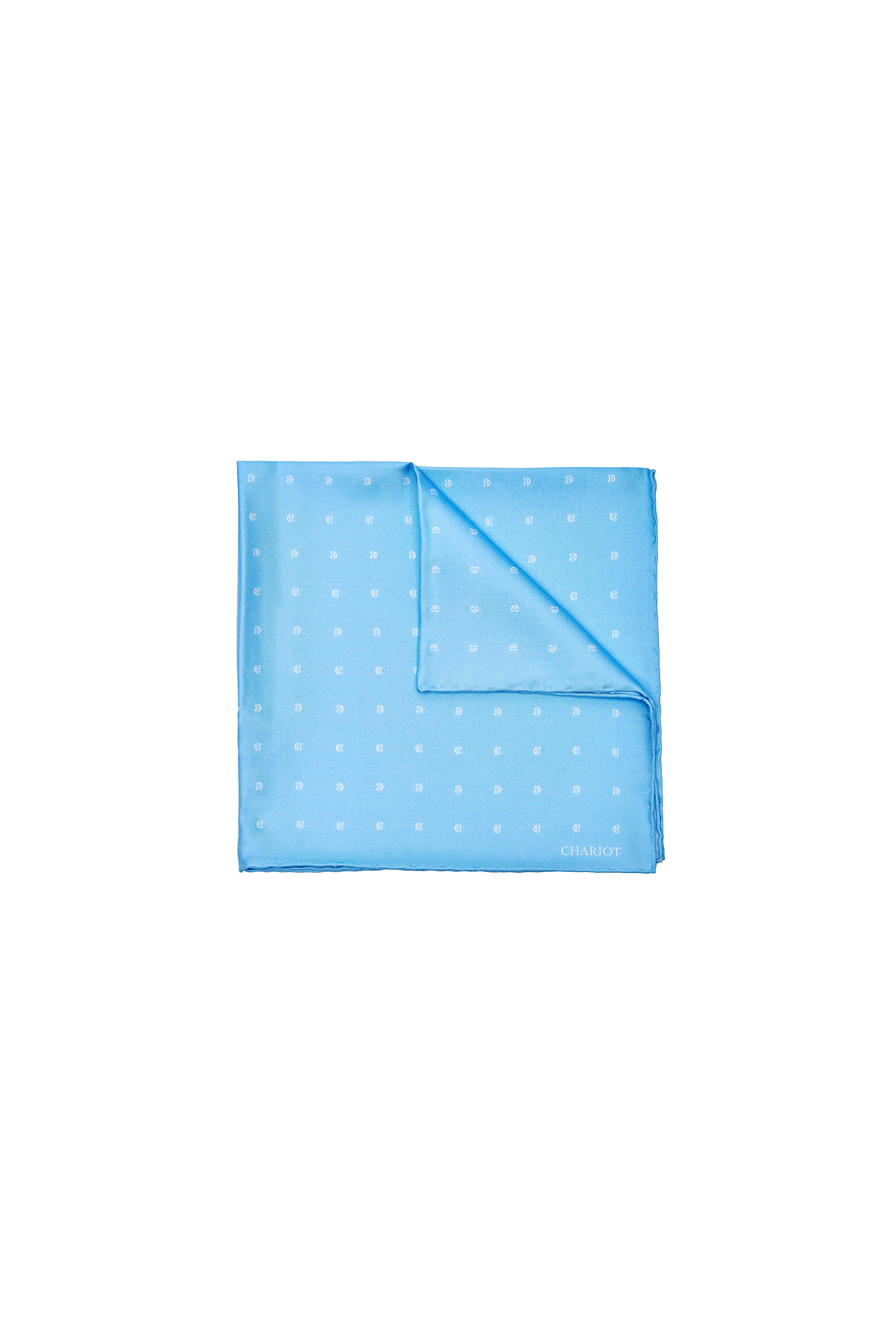LIGHT BLUE MONOGRAM SILK POCKET SQUARE - CHARIOT
