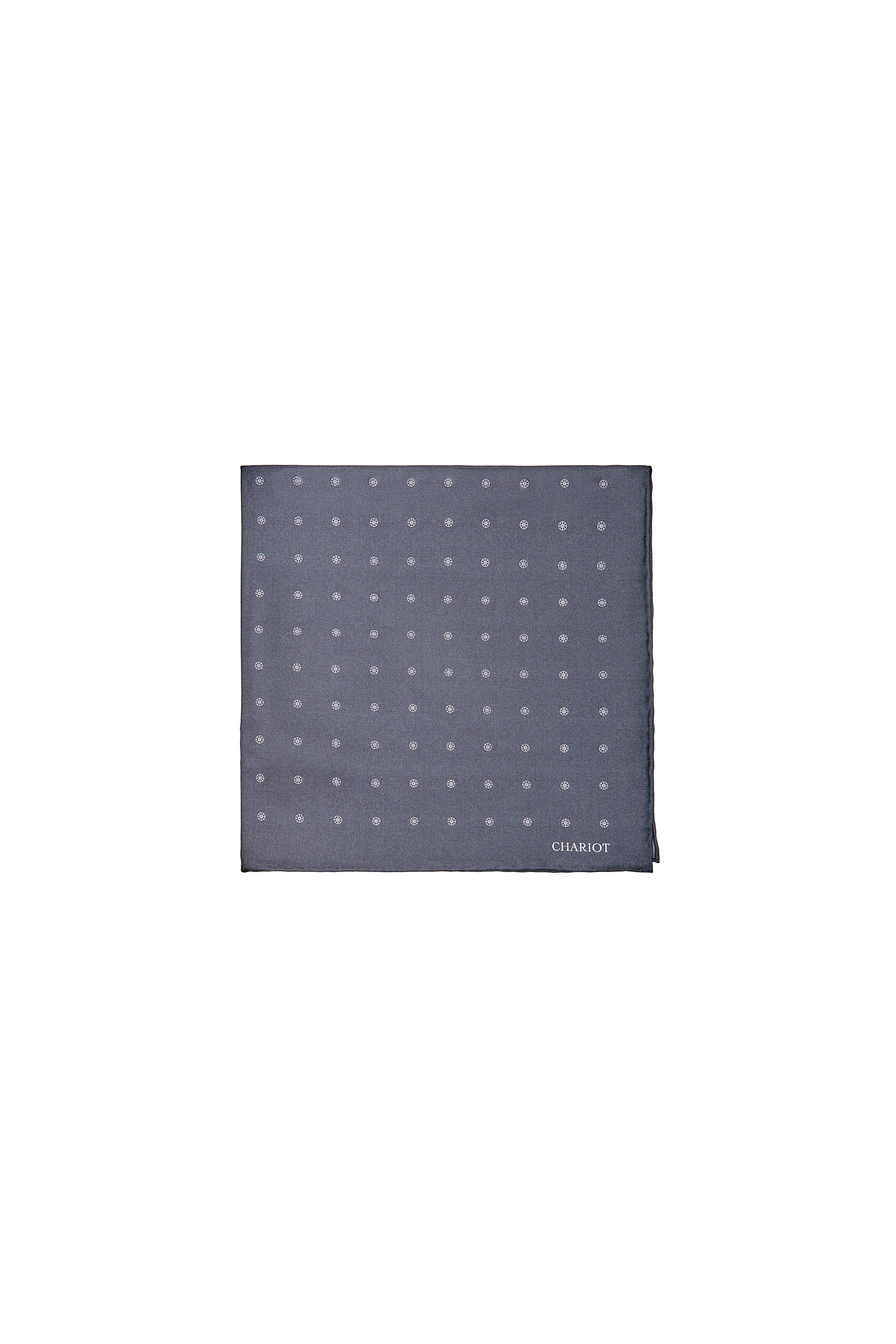 GRAY WHEEL SILK POCKET SQUARE - CHARIOT