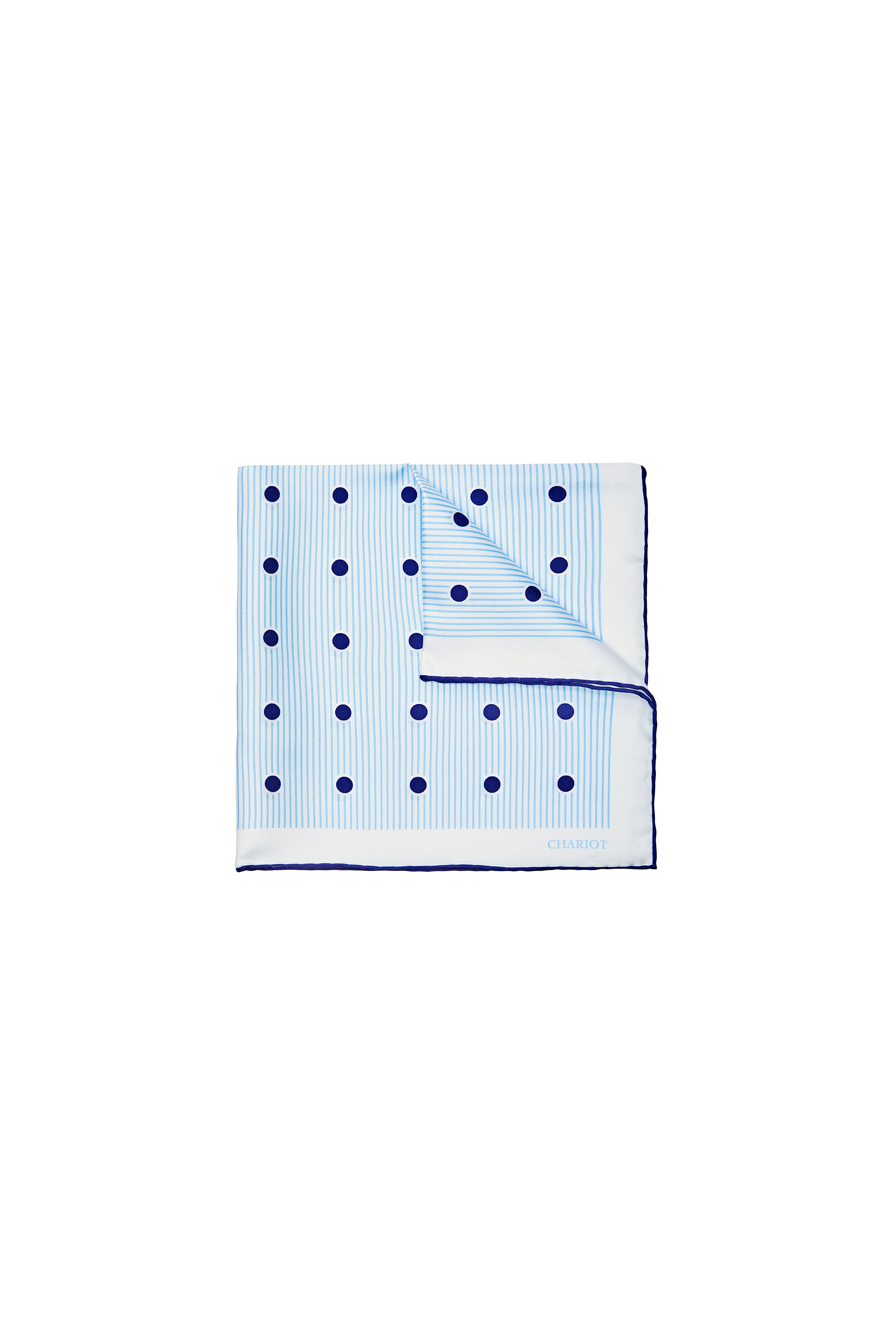 LIGHT BLUE STRIPE AND SPOT SILK POCKET SQUARE - CHARIOT