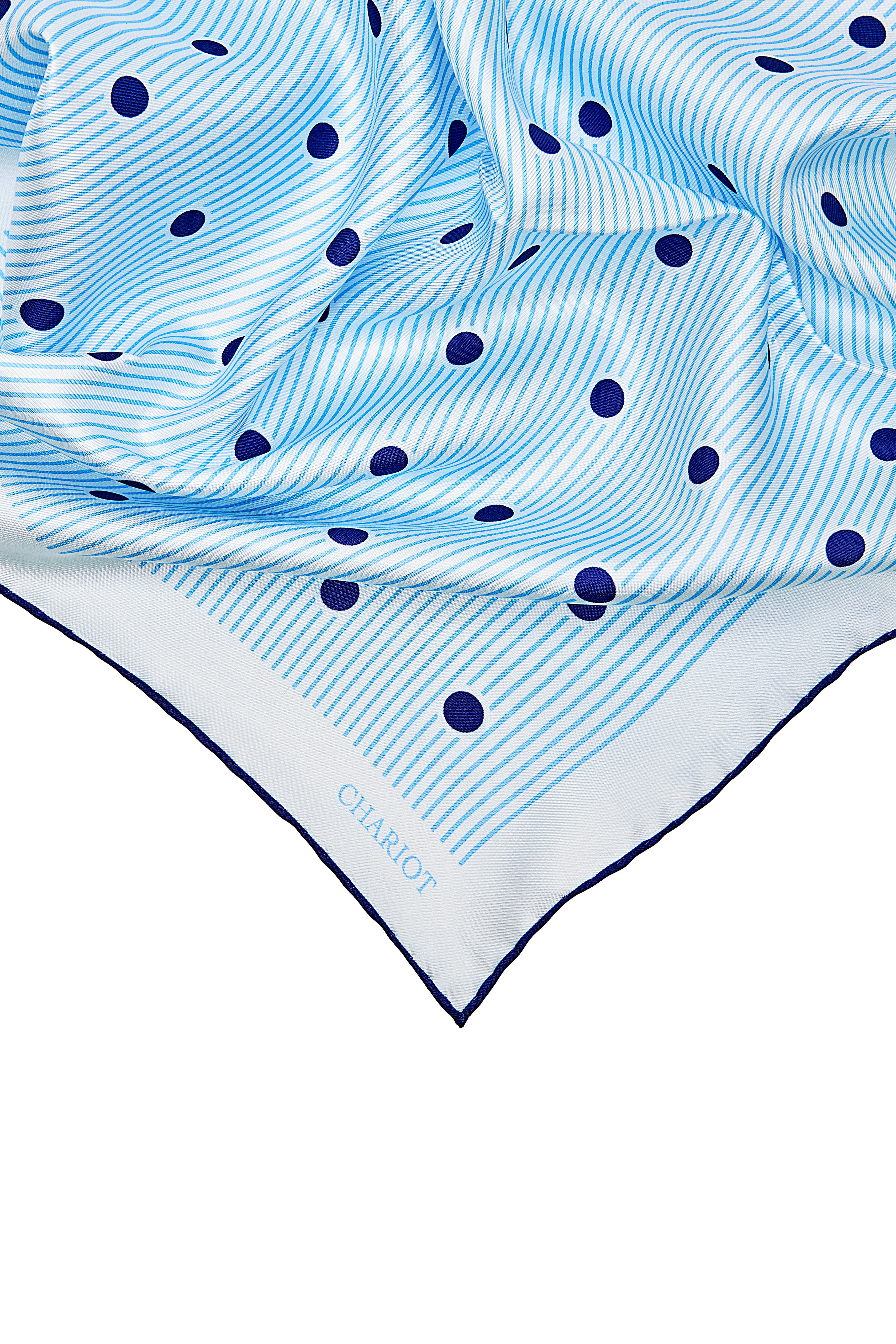 LIGHT BLUE STRIPE AND SPOT SILK POCKET SQUARE - CHARIOT