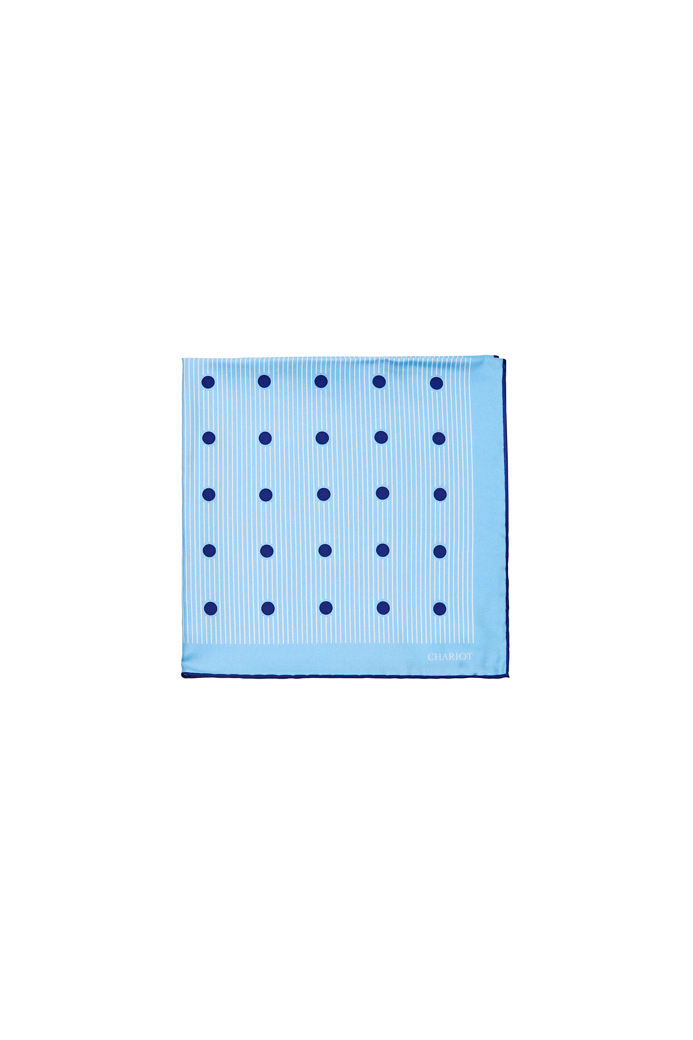 BLUE STRIPE AND SPOT SILK POCKET SQUARE - CHARIOT