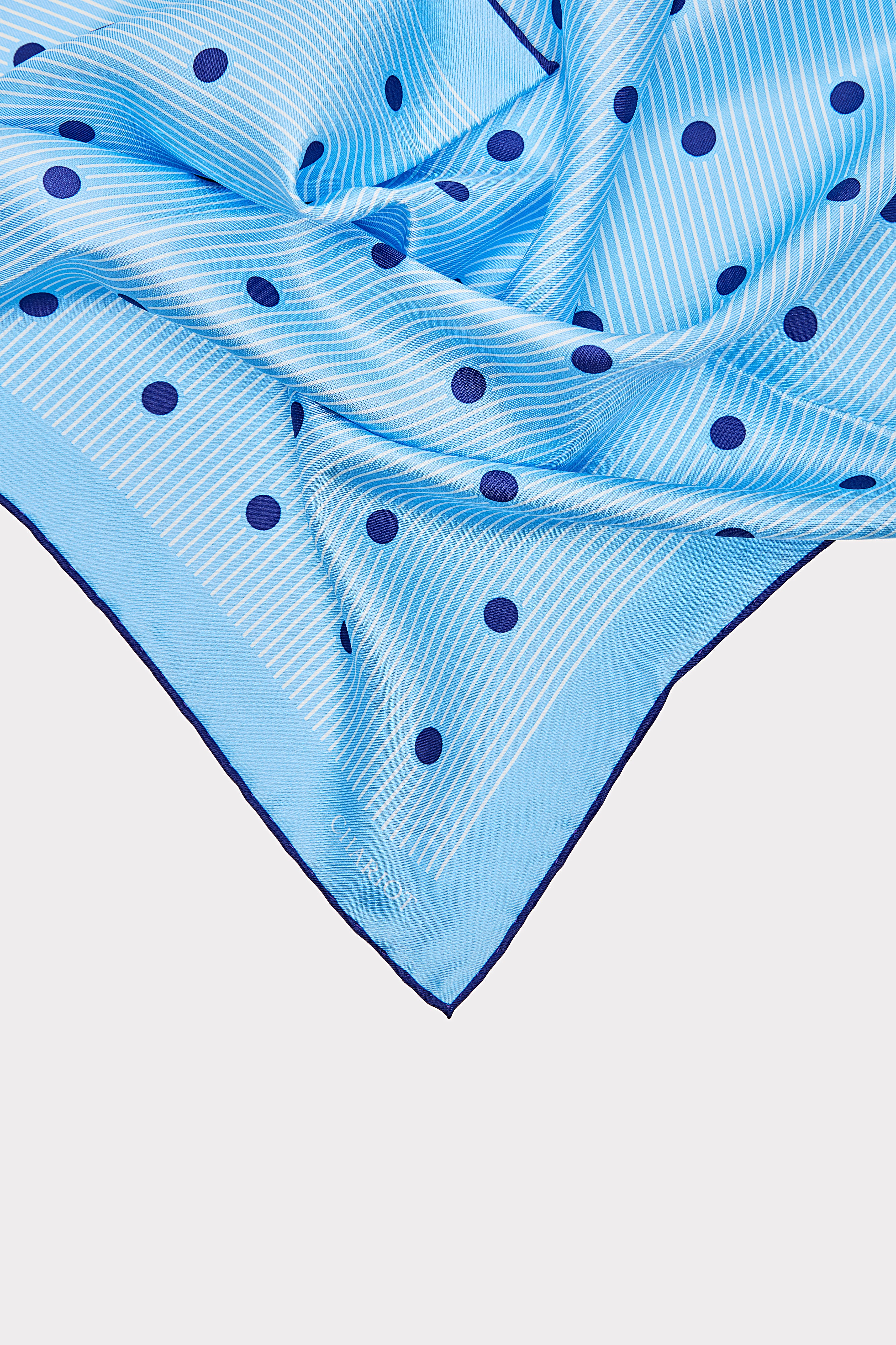 BLUE STRIPE AND SPOT SILK POCKET SQUARE - CHARIOT