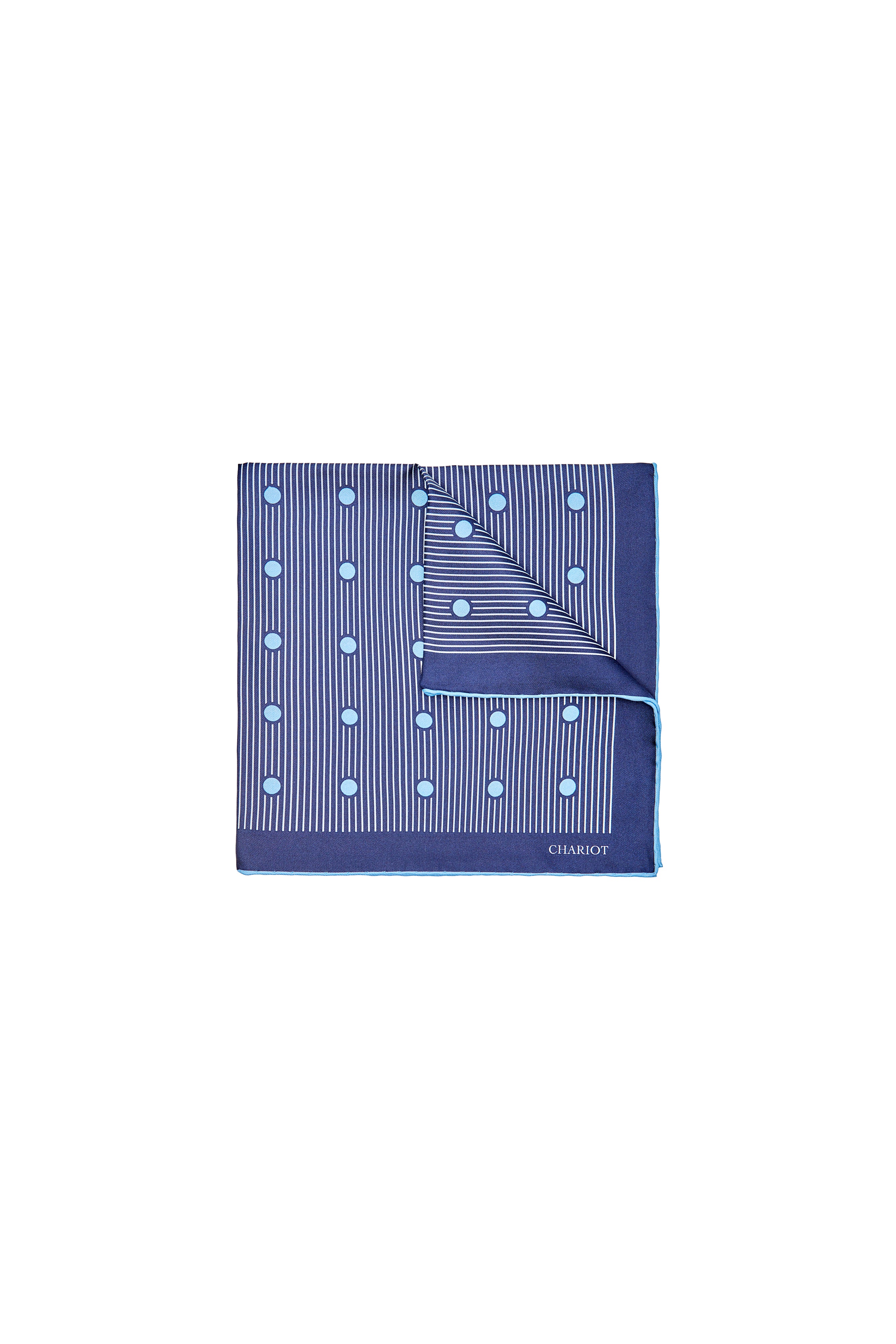 NAVY STRIPE AND SPOT SILK POCKET SQUARE