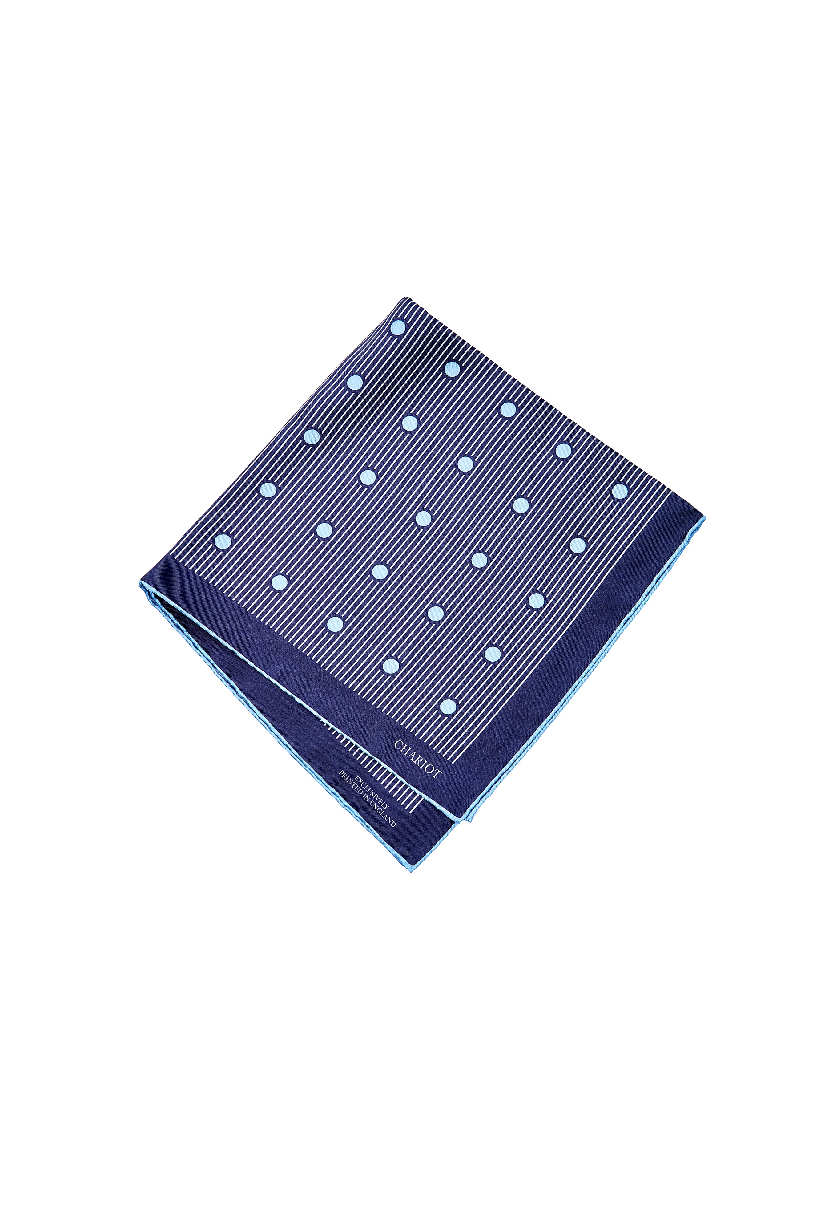 NAVY STRIPE AND SPOT SILK POCKET SQUARE - CHARIOT