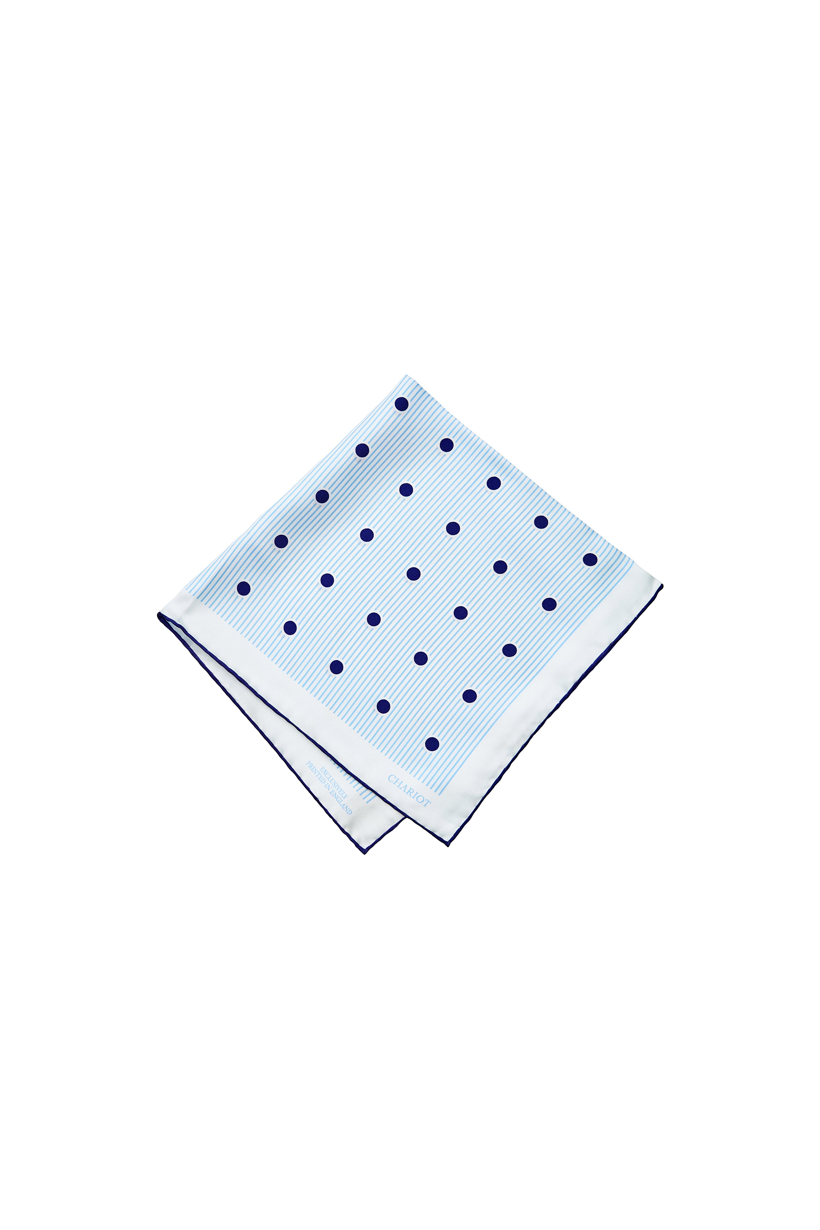 LIGHT BLUE STRIPE AND SPOT SILK POCKET SQUARE - CHARIOT