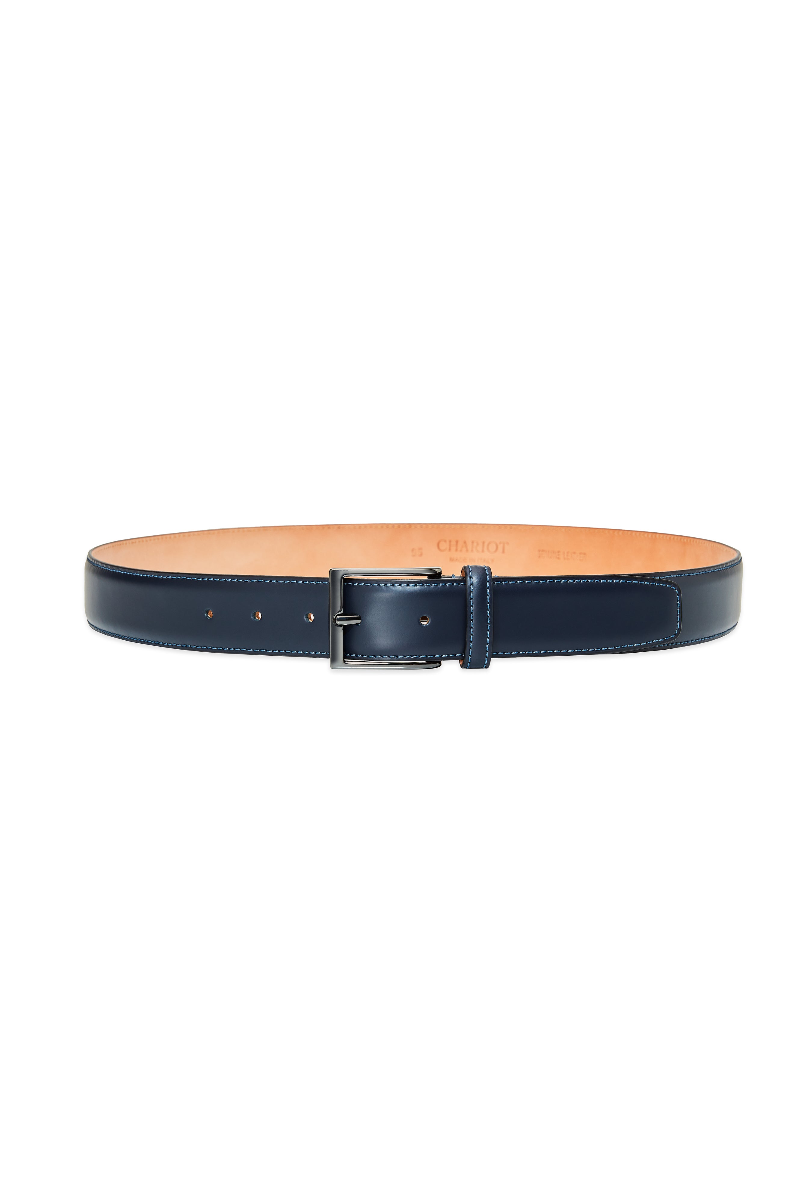 NAVY STITCHES LEATHER BELT - CHARIOT