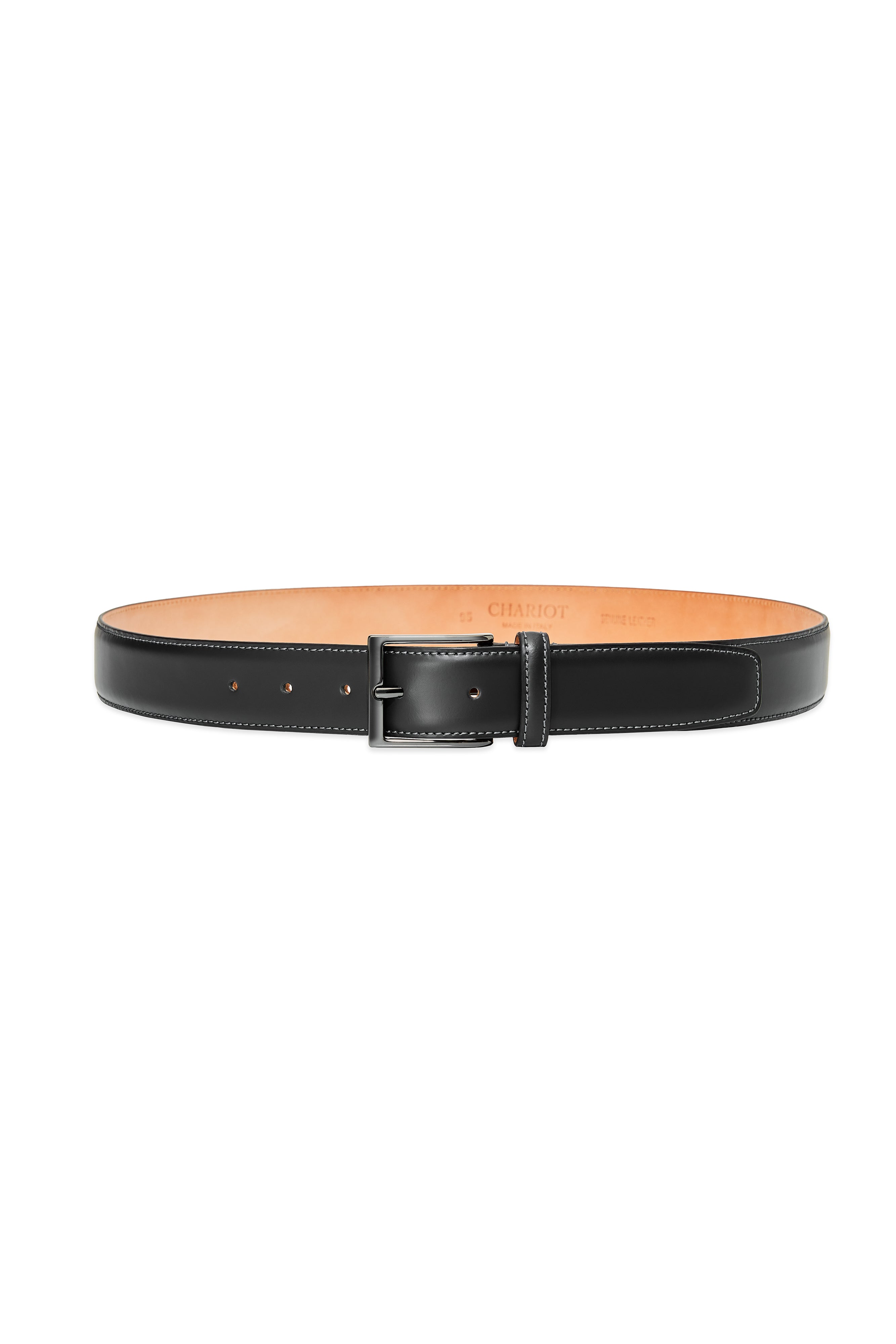 BLACK STITCHES LEATHER BELT - CHARIOT
