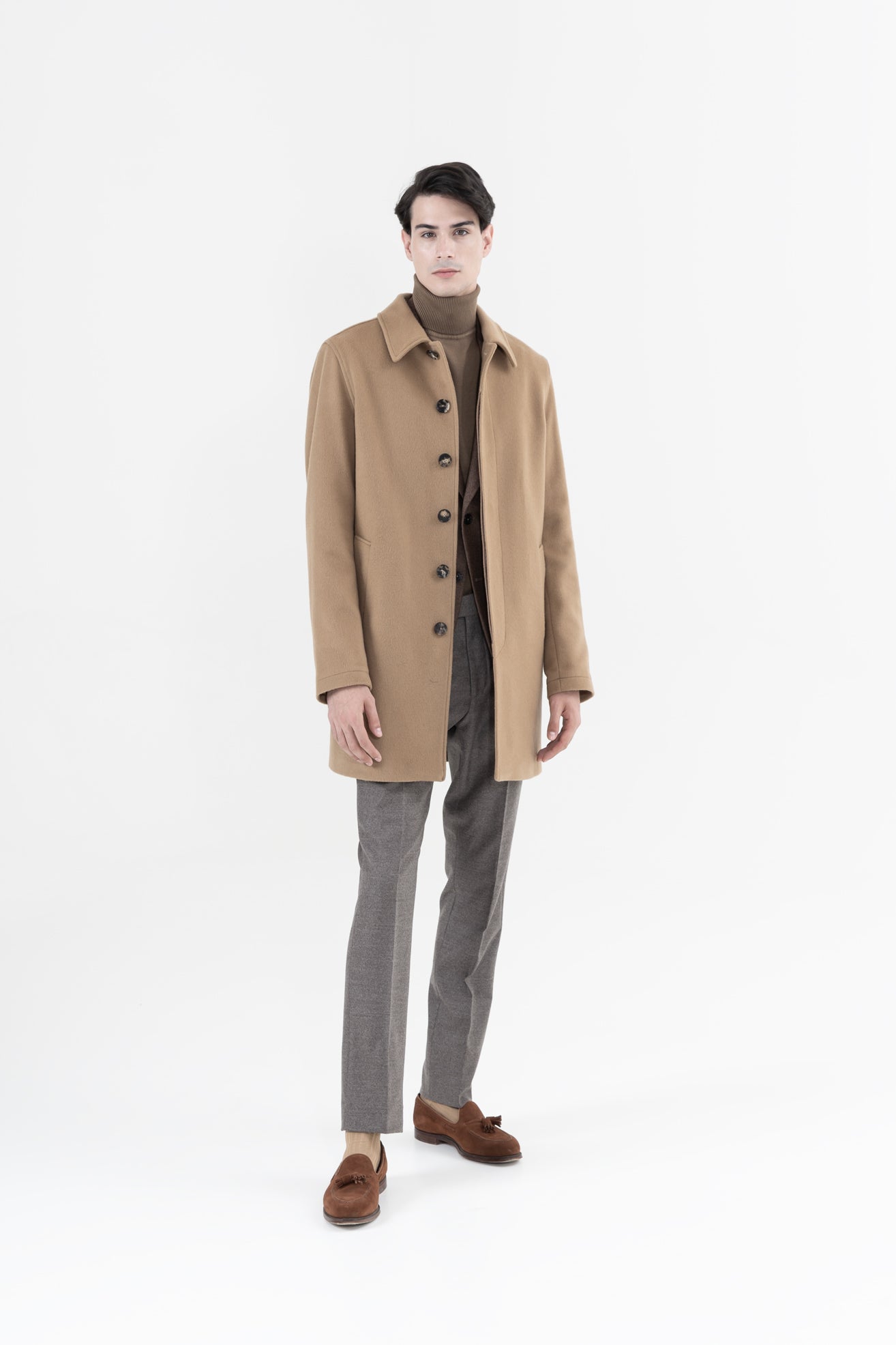 PURE NEW WOOL AND CASHMERE OVERCOAT CAMEL