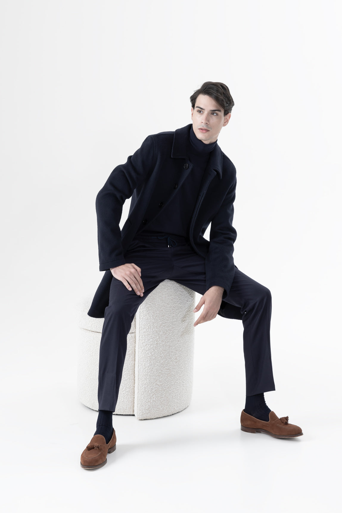 PURE NEW WOOL AND CASHMERE OVERCOAT NAVY