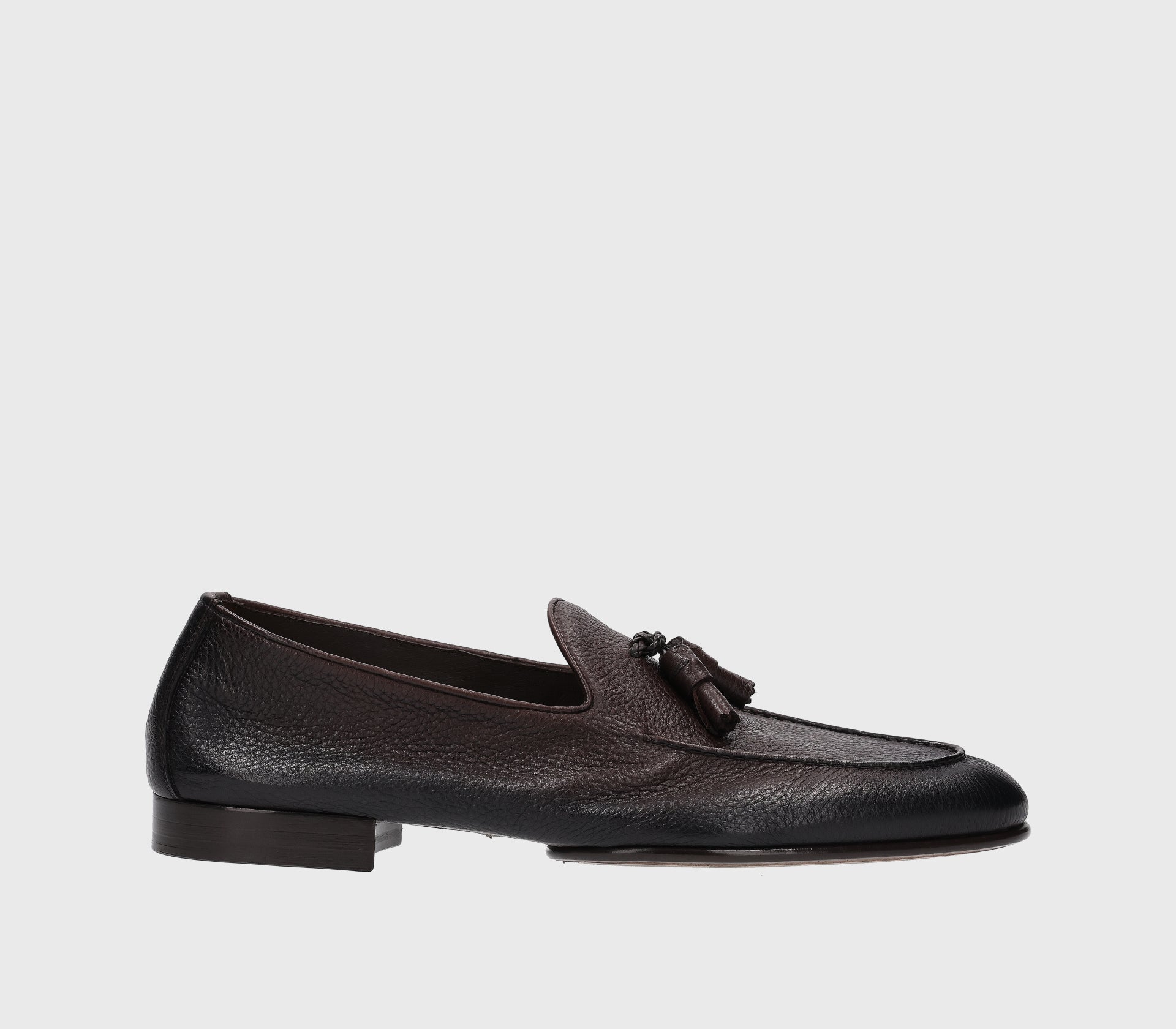 Dark brown deerskin leather loafer with tassels