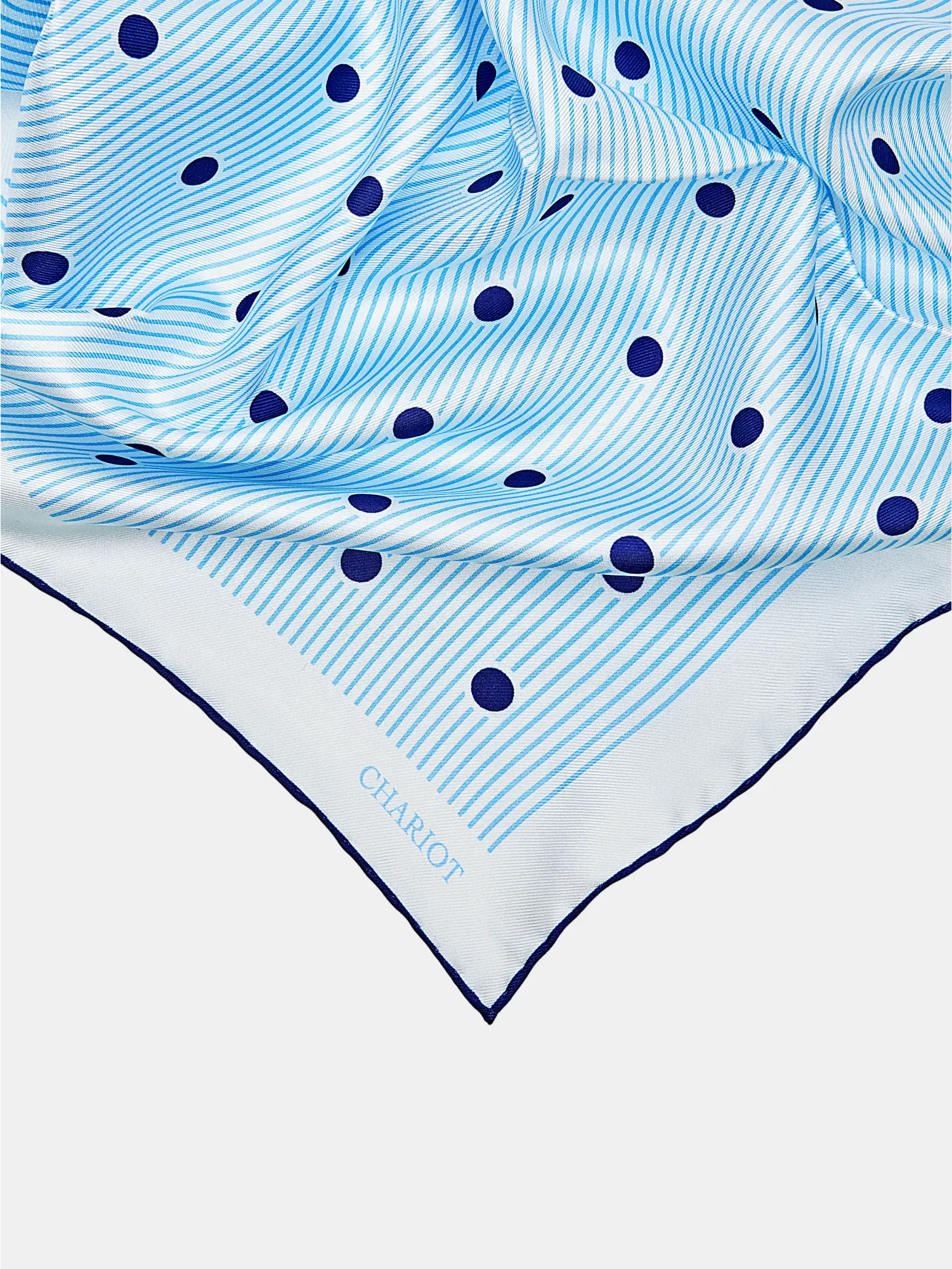 LIGHT BLUE STRIPE AND SPOT SILK POCKET SQUARE - CHARIOT