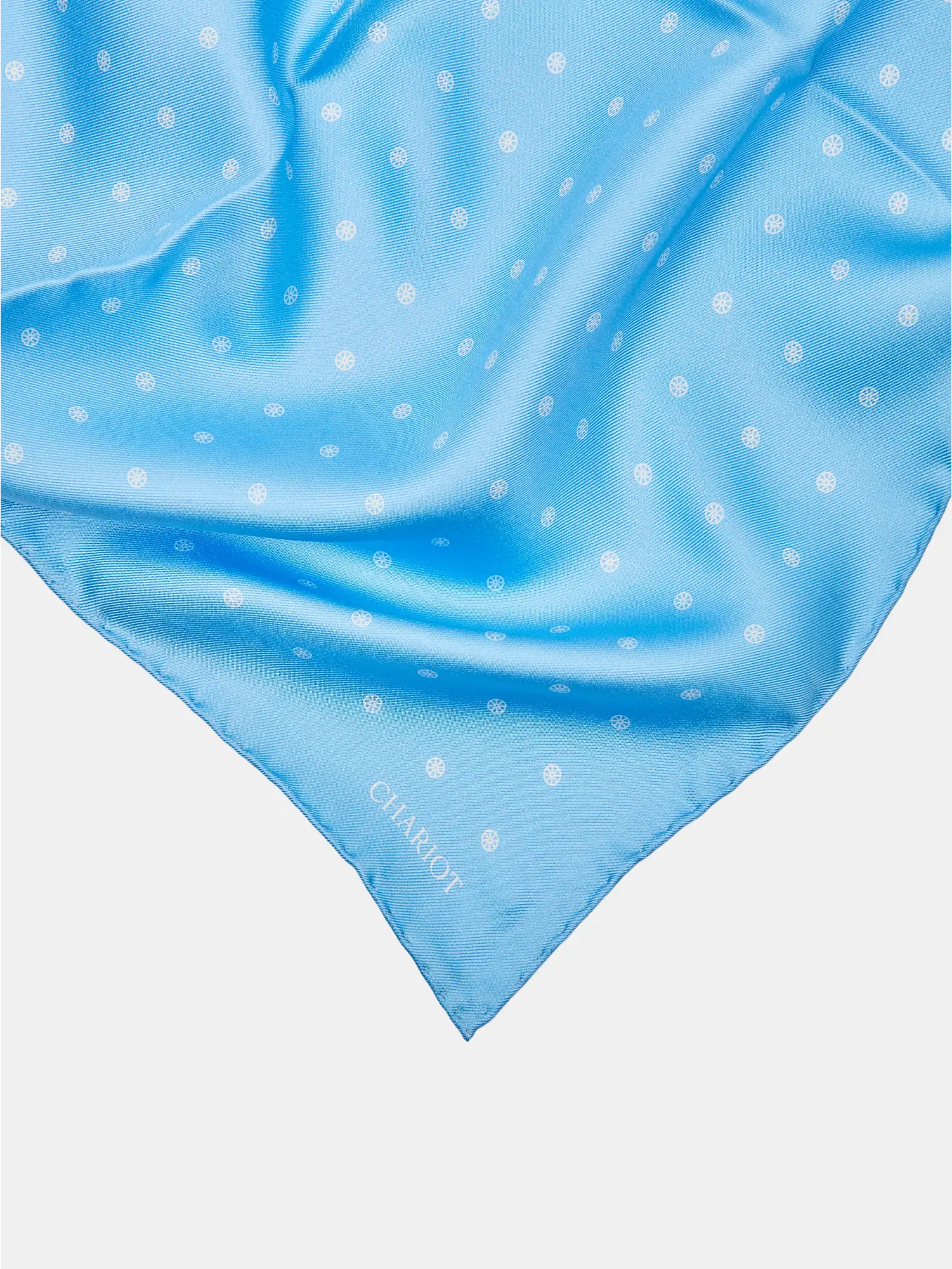 LIGHT BLUE WHEEL SILK POCKET SQUARE - CHARIOT