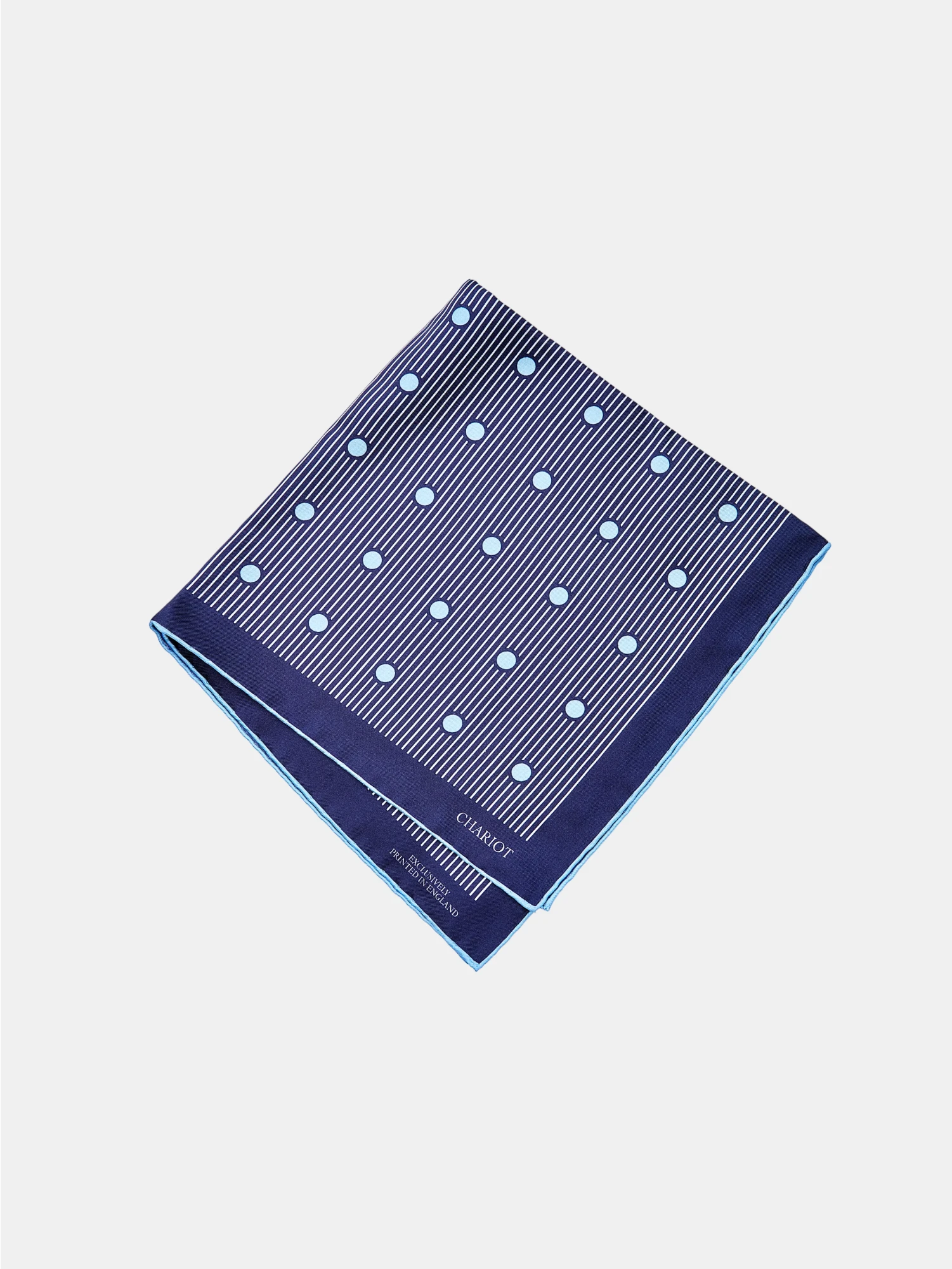 NAVY STRIPE AND SPOT SILK POCKET SQUARE - CHARIOT