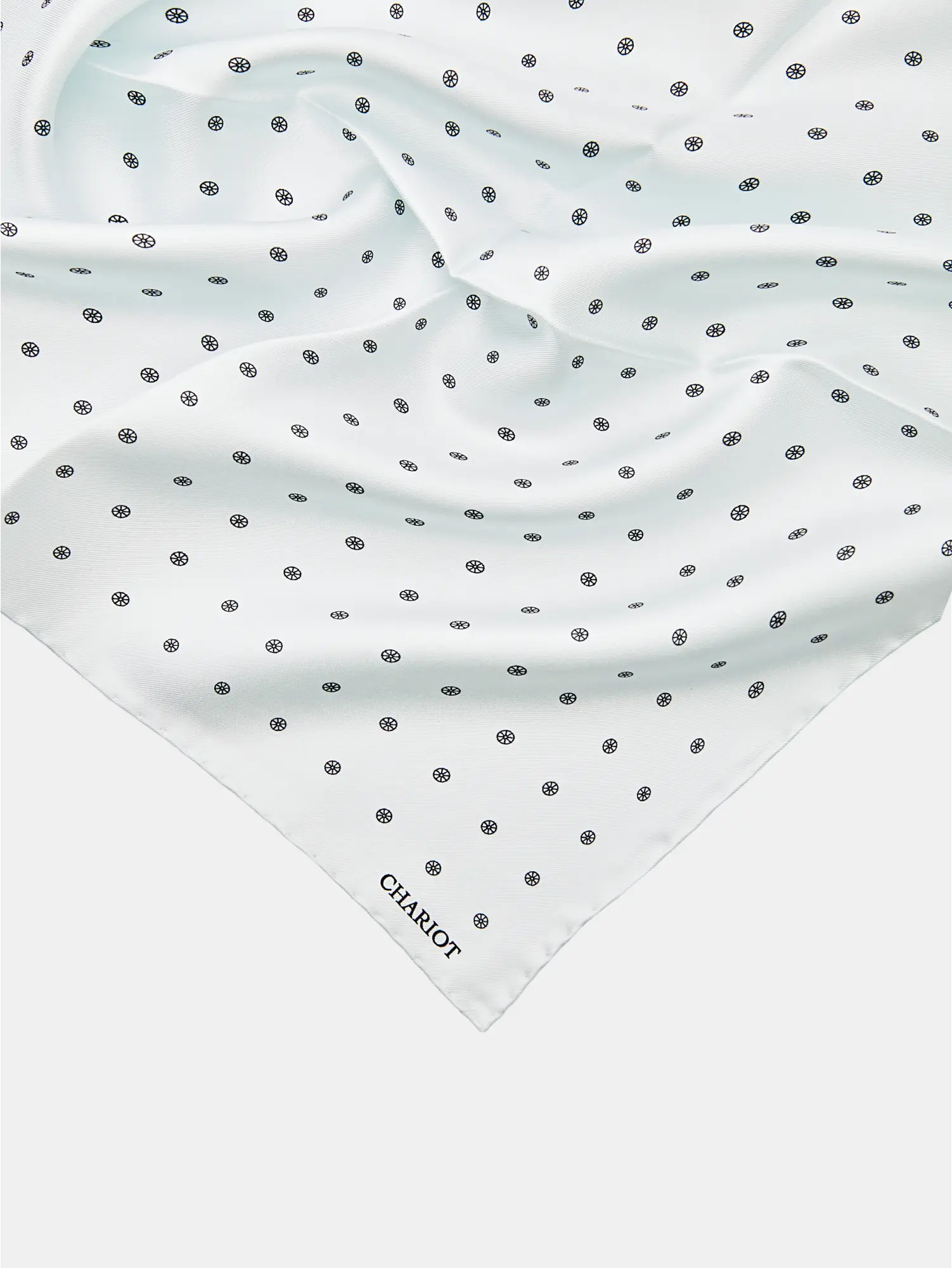 WHITE WHEEL SILK POCKET SQUARE - CHARIOT