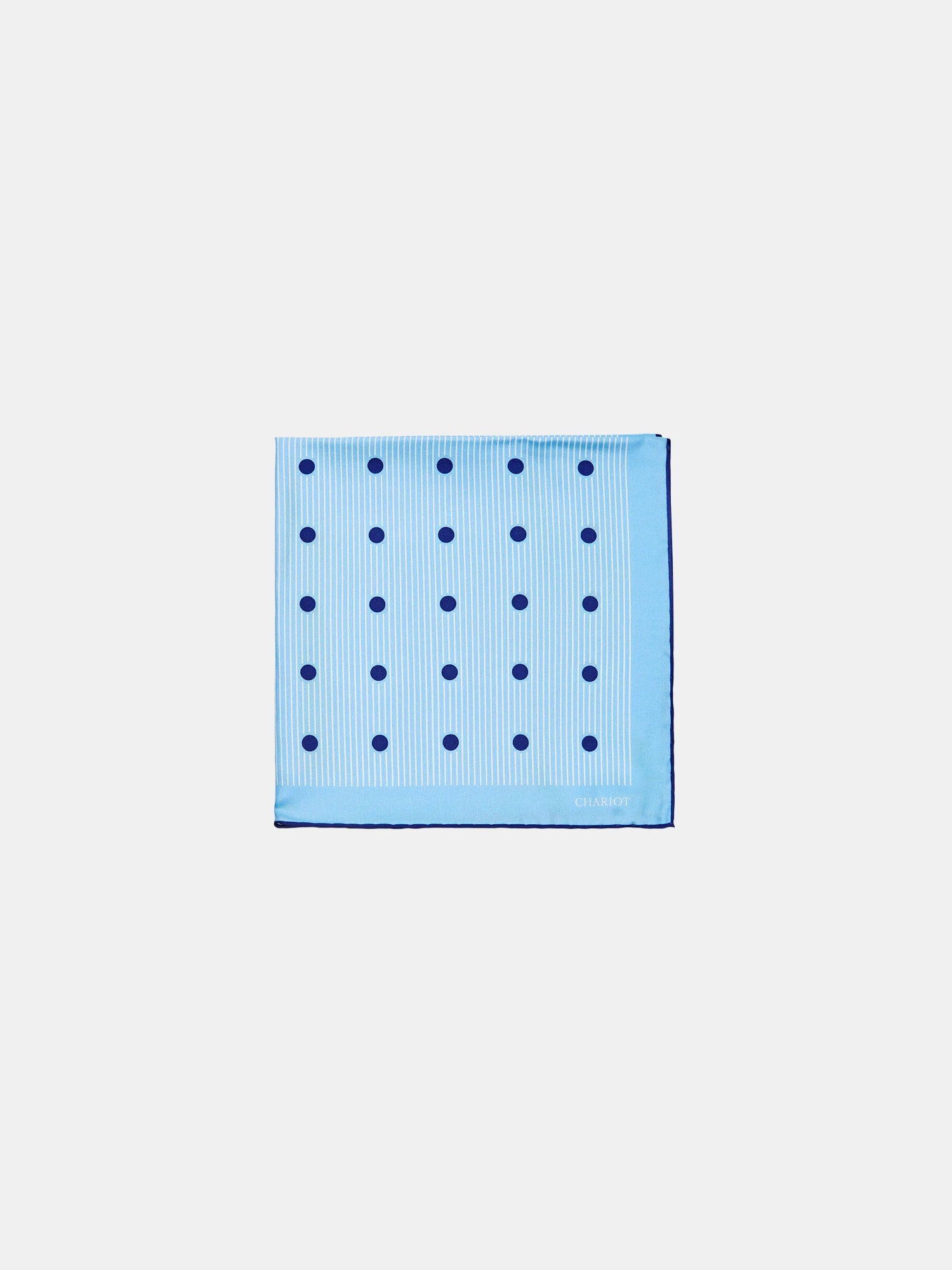 BLUE STRIPE AND SPOT SILK POCKET SQUARE - CHARIOT