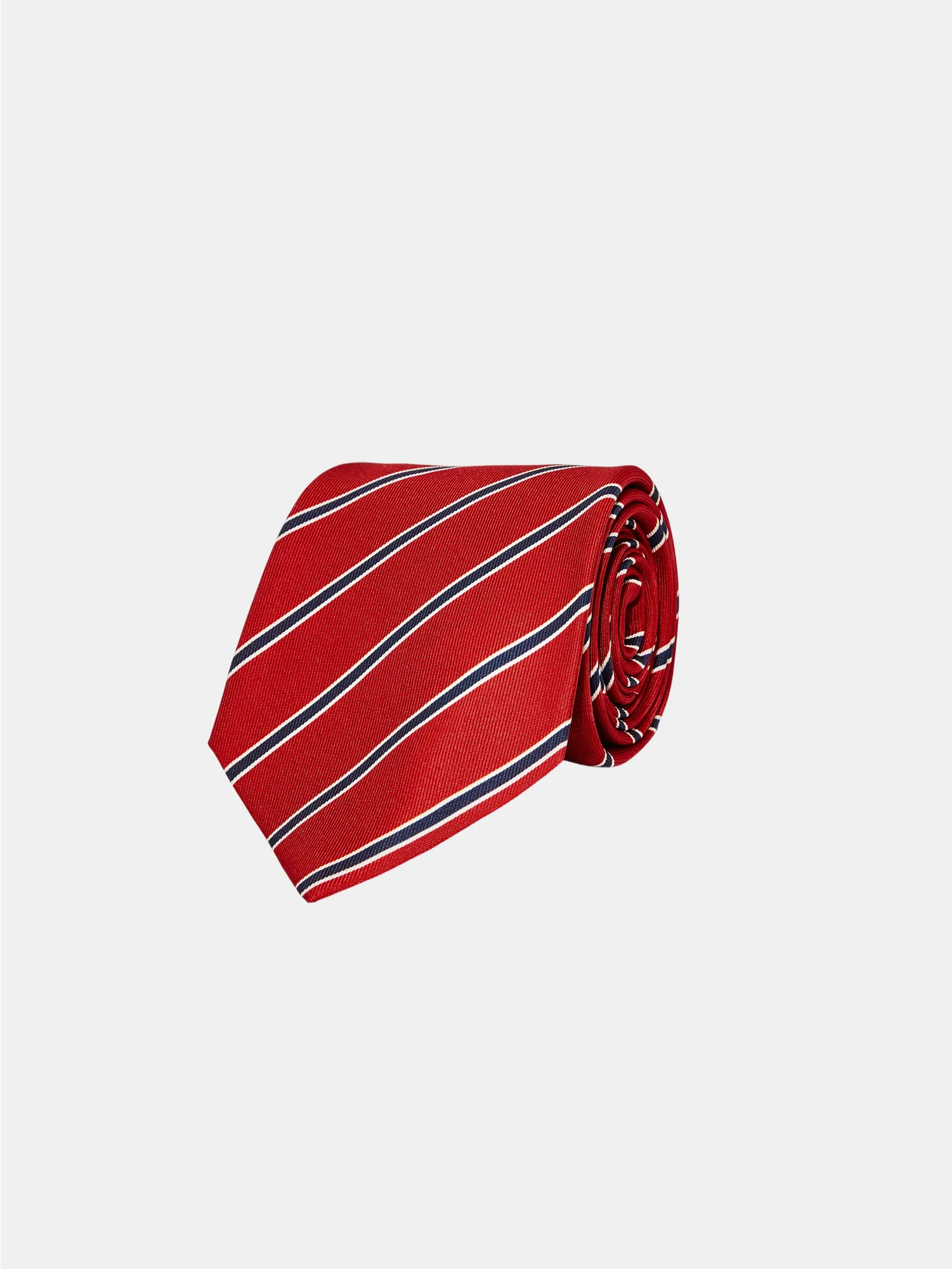 Red and Navy Stripe Silk Tie - CHARIOT