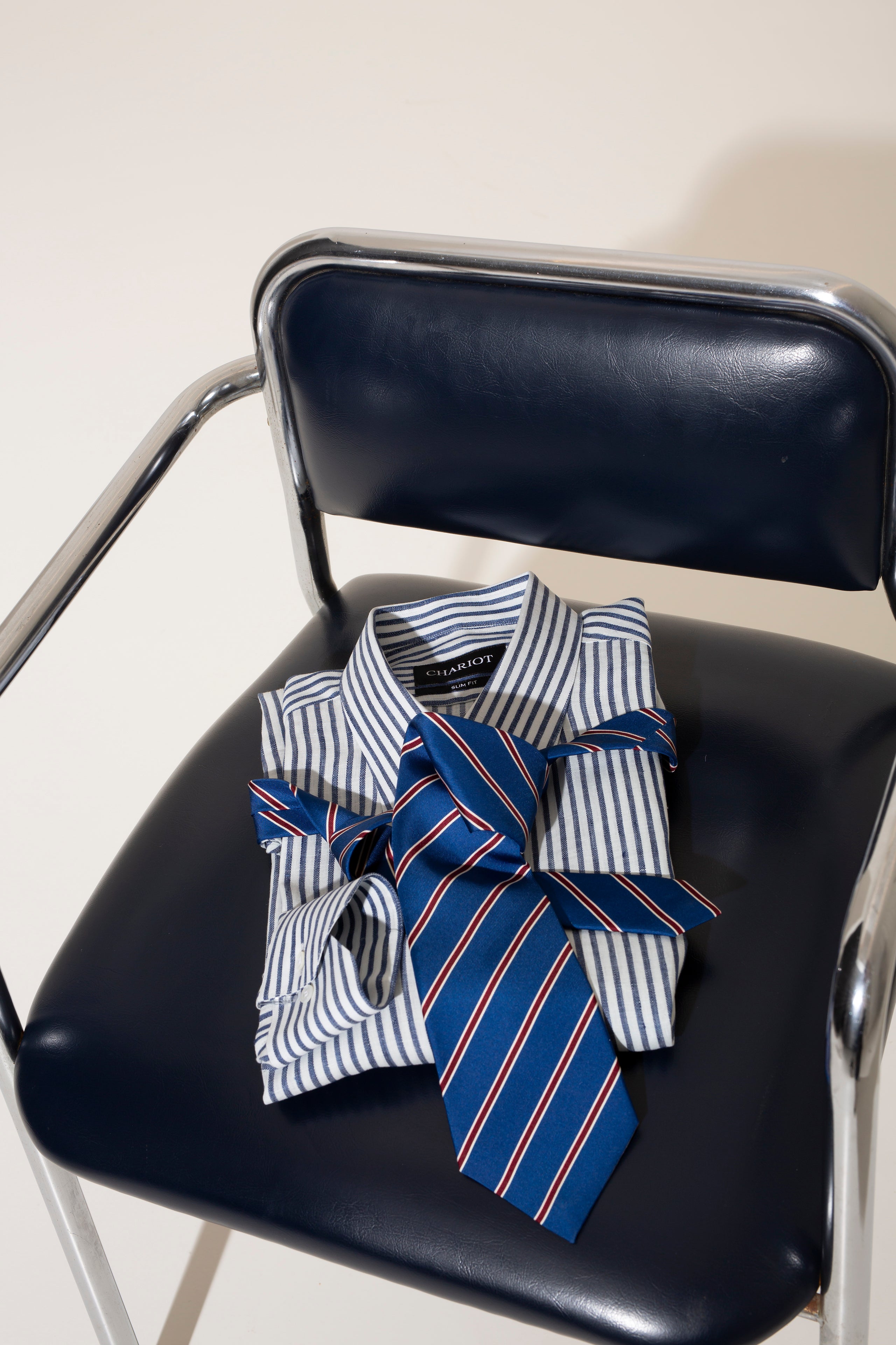 Blue and Red Stripe Silk Tie - CHARIOT