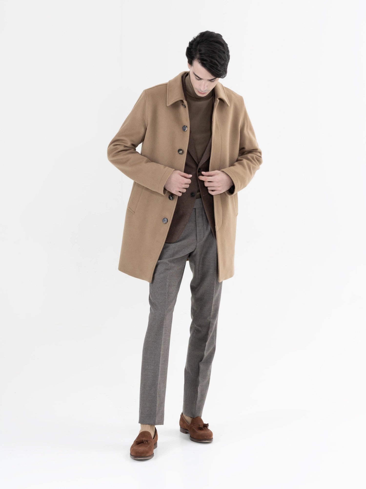 PURE NEW WOOL AND CASHMERE OVERCOAT CAMEL