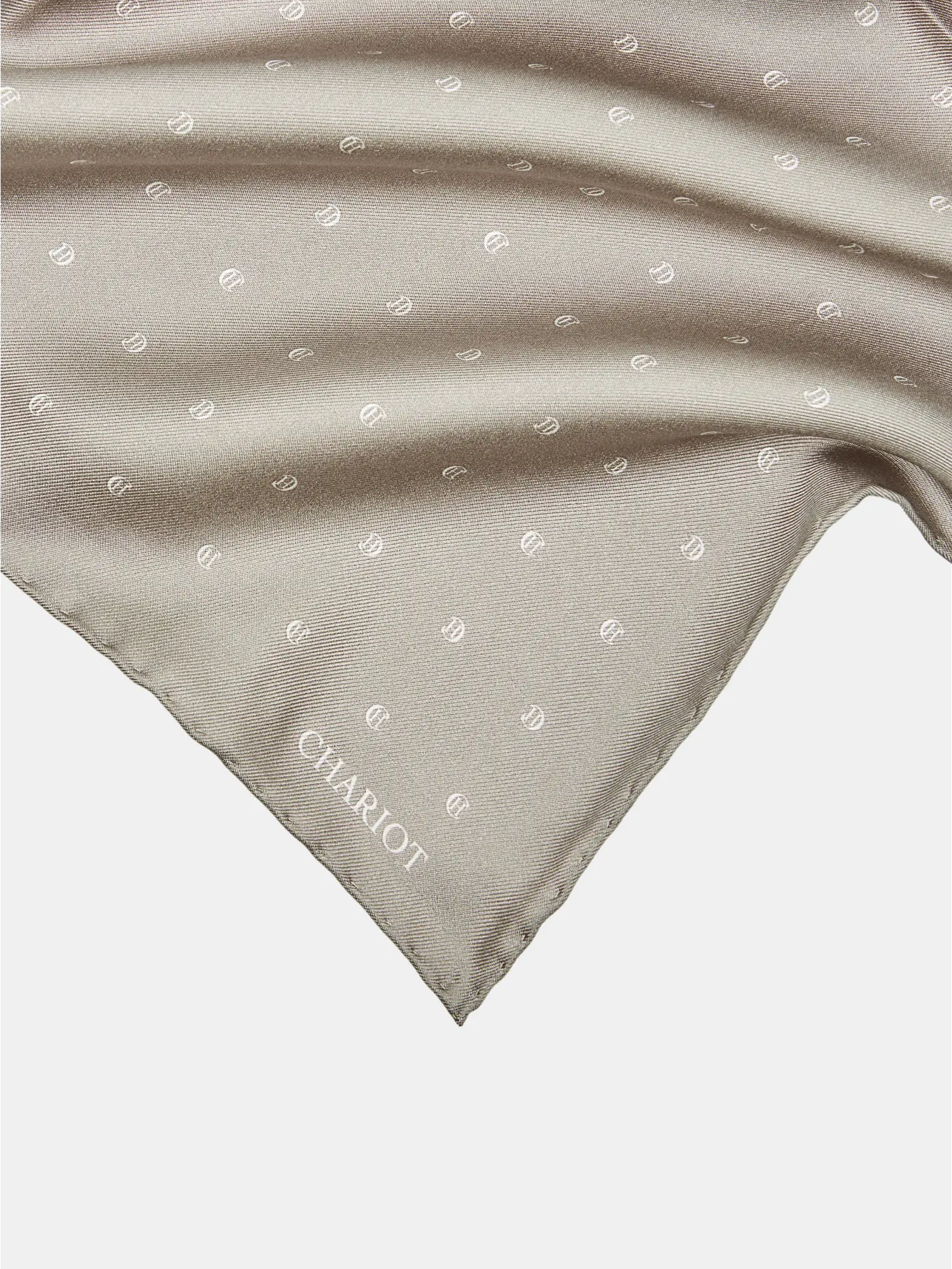 BEIGE MONOGRAM SILK POCKET SQUARE - CHARIOT