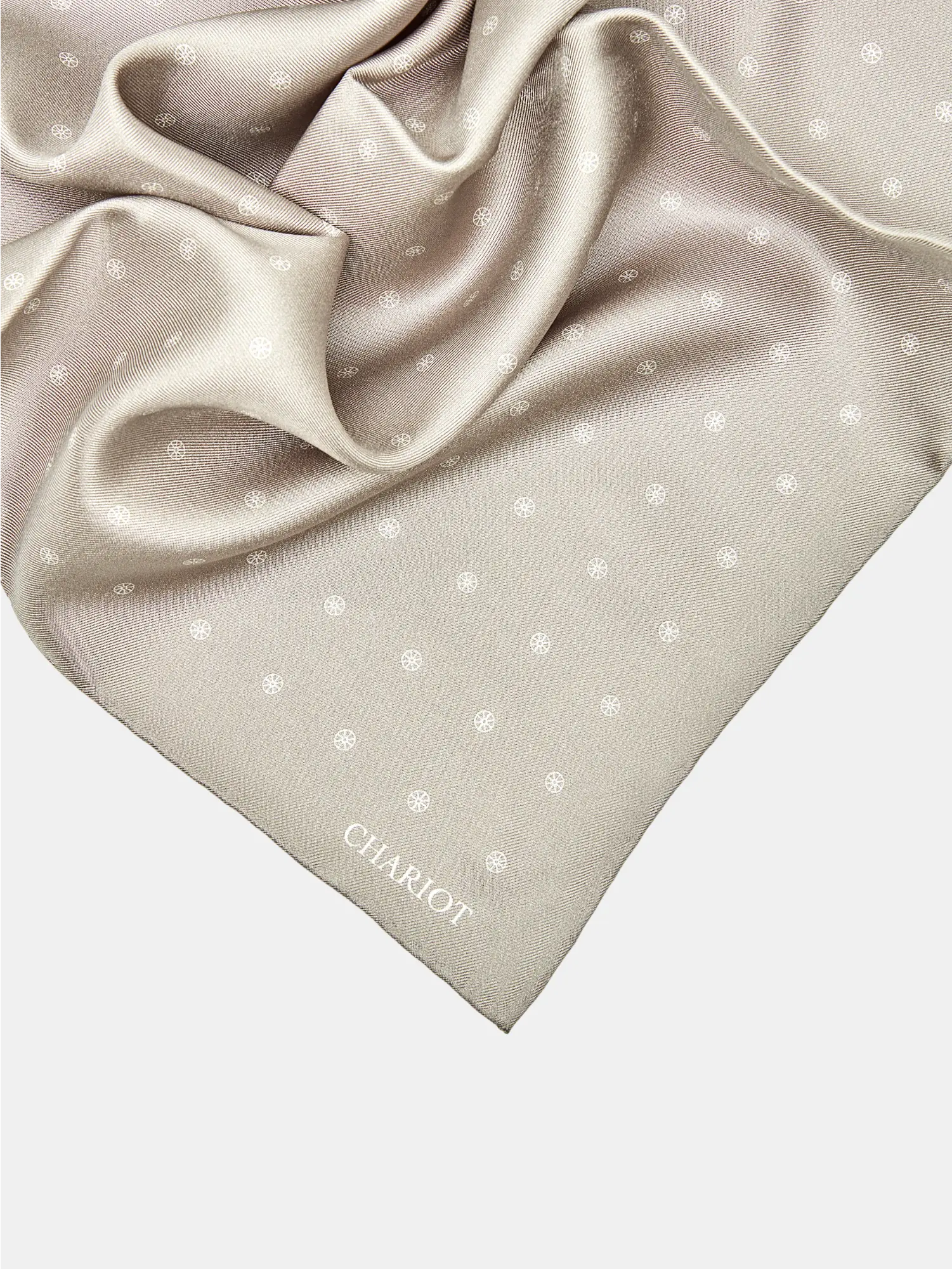 BEIGE WHEEL SILK POCKET SQUARE - CHARIOT