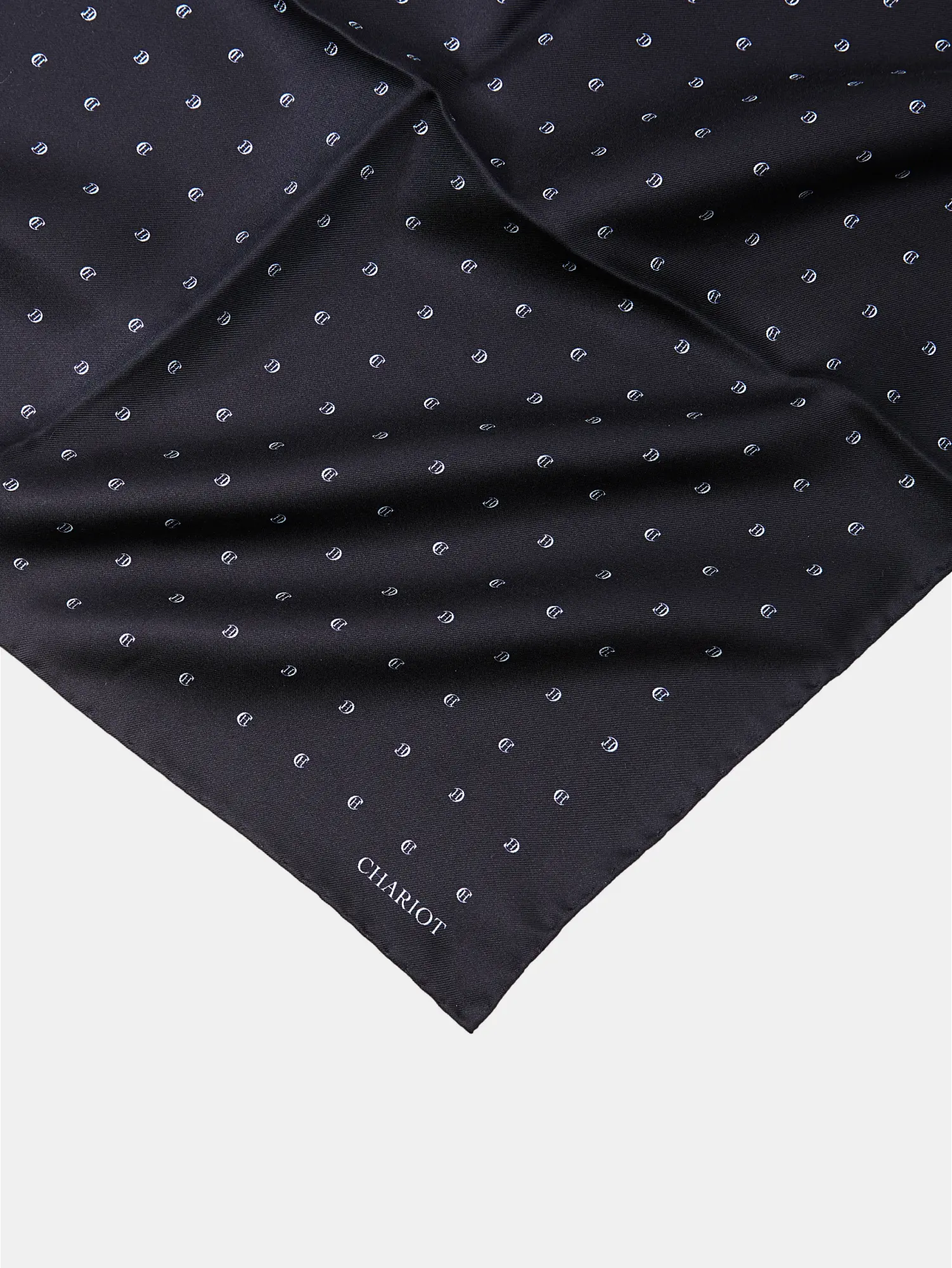 BLACK MONOGRAM SILK POCKET SQUARE - CHARIOT