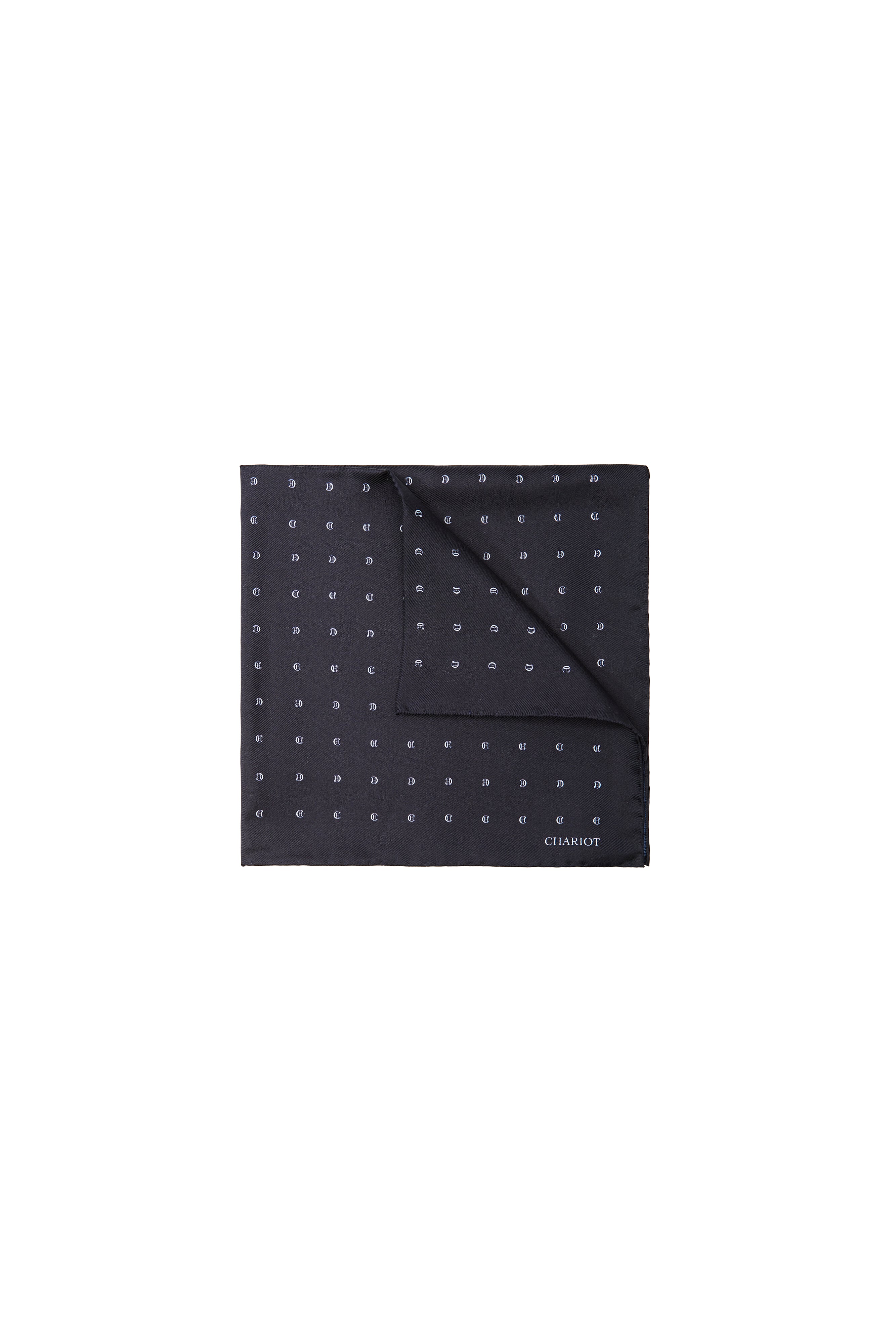 BLACK MONOGRAM SILK POCKET SQUARE