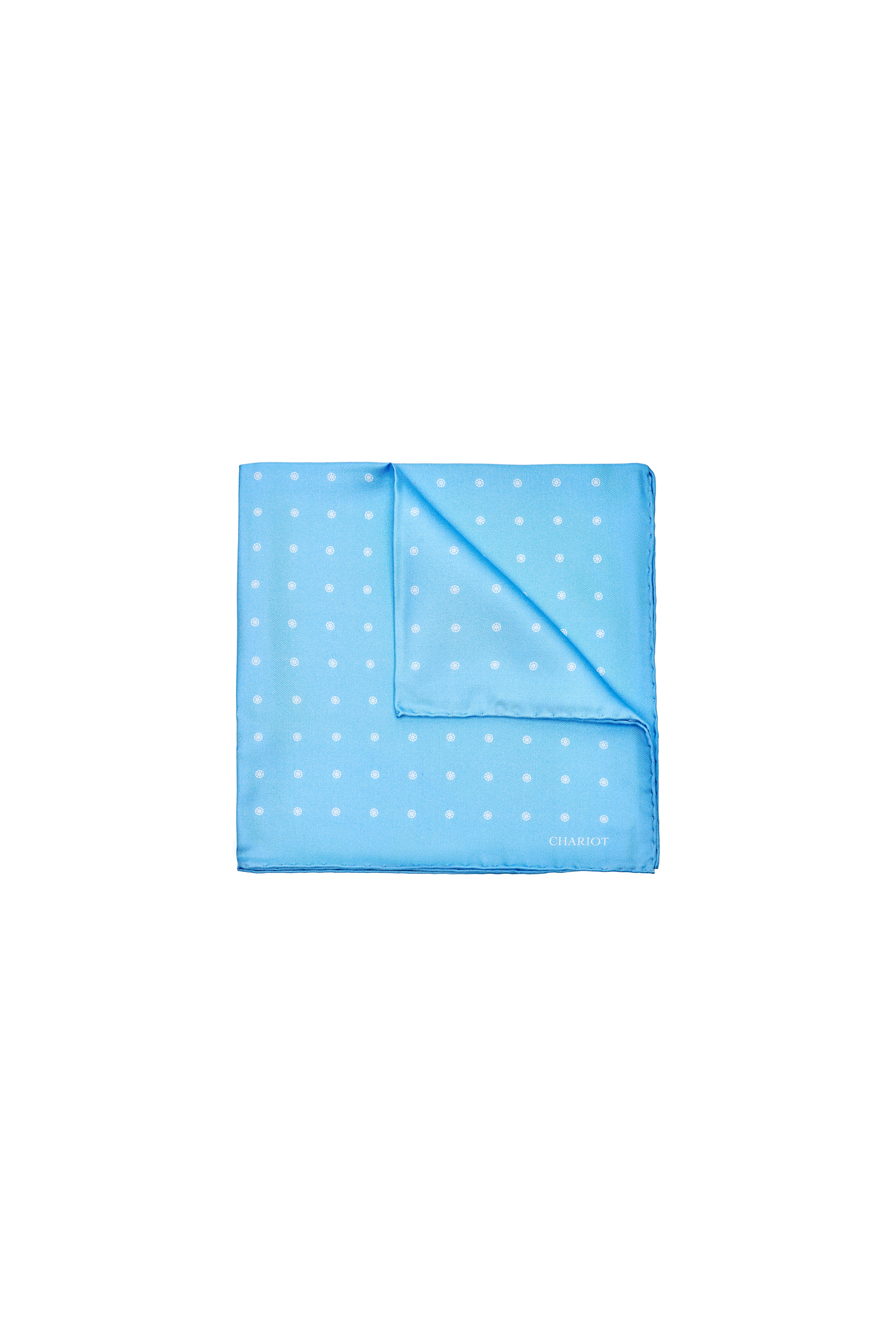 LIGHT BLUE WHEEL SILK POCKET SQUARE