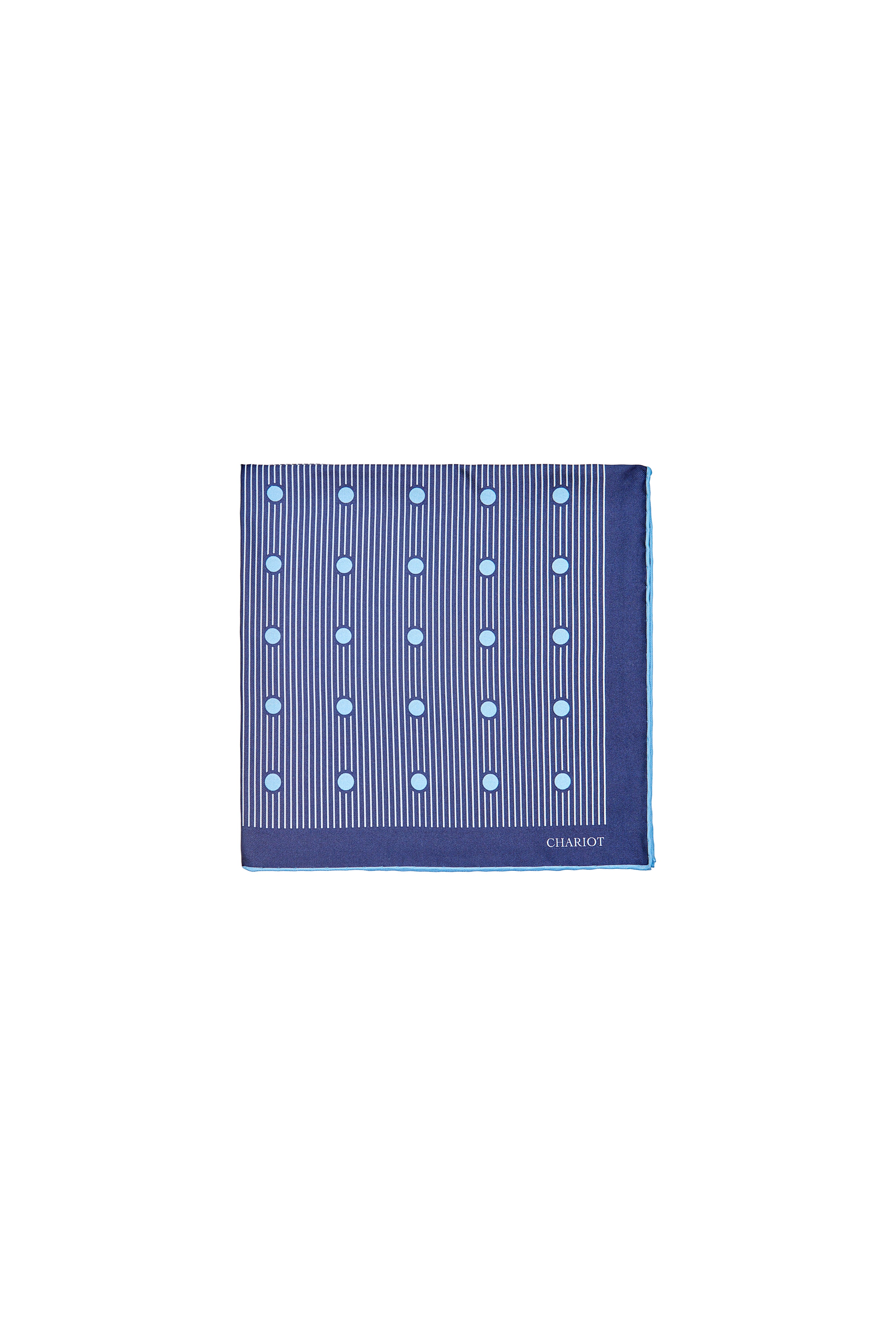 NAVY STRIPE AND SPOT SILK POCKET SQUARE