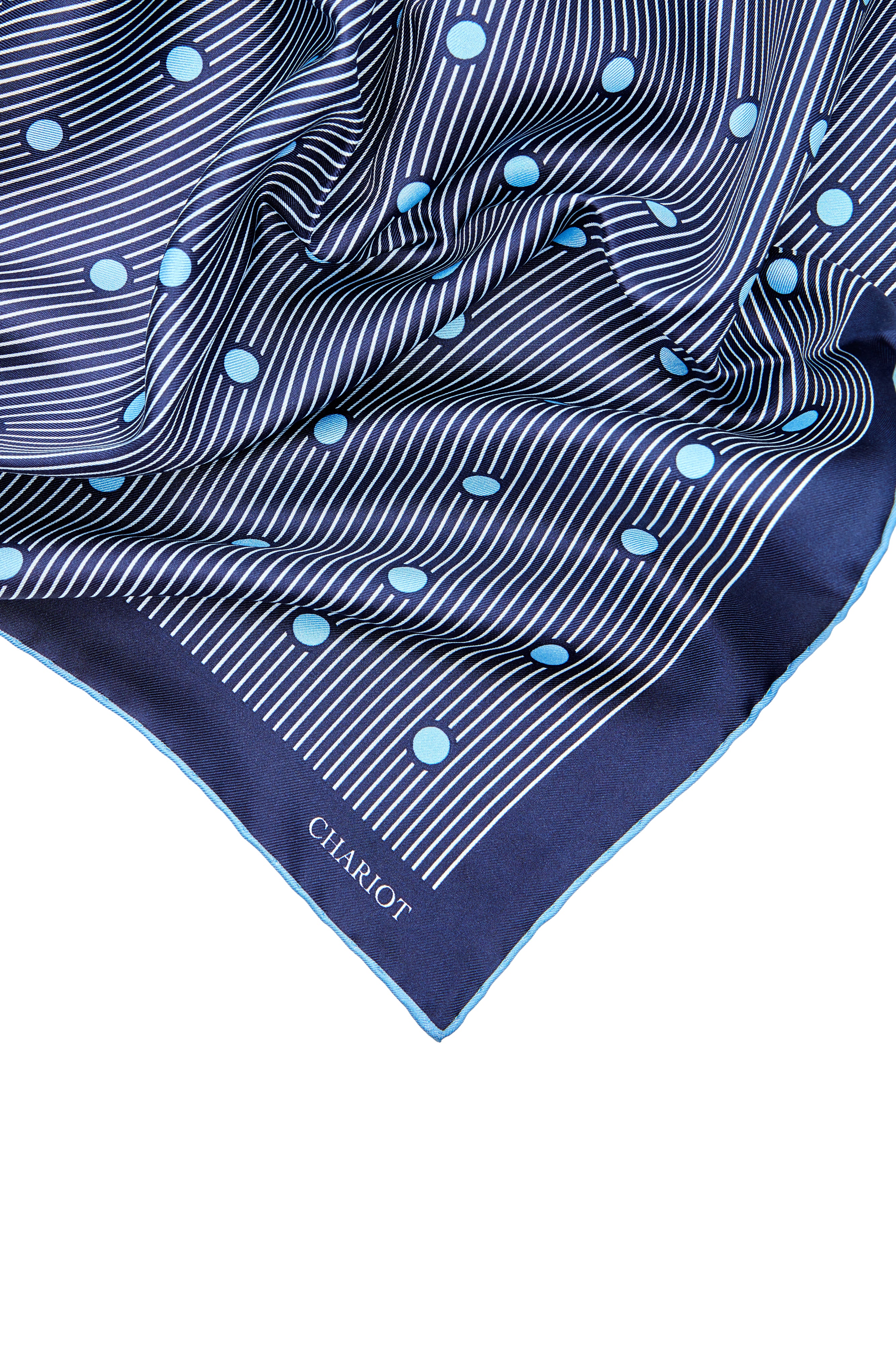 NAVY STRIPE AND SPOT SILK POCKET SQUARE