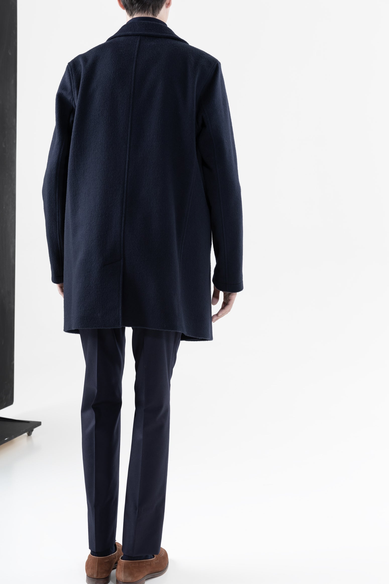 PURE NEW WOOL AND CASHMERE OVERCOAT NAVY