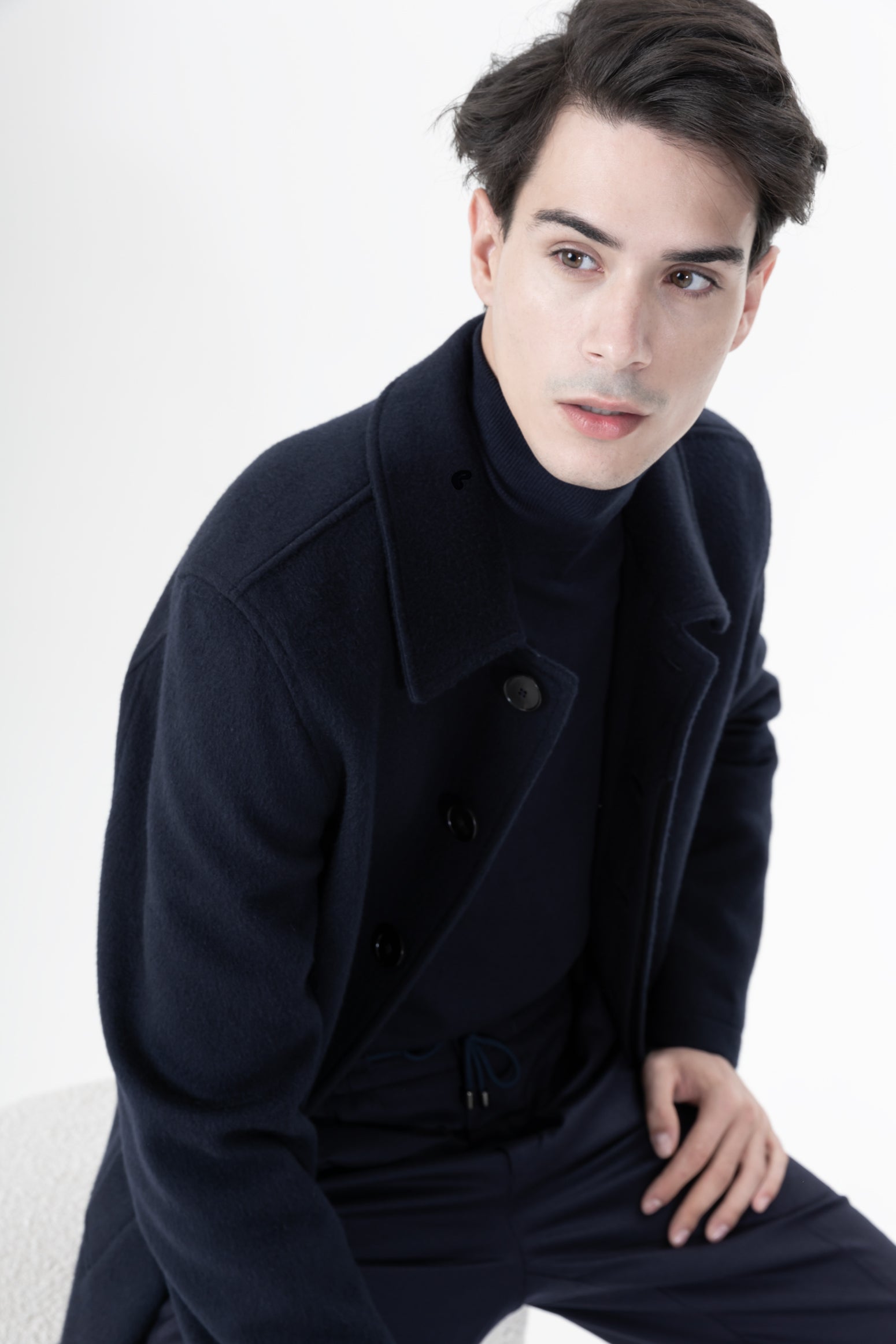 PURE NEW WOOL AND CASHMERE OVERCOAT NAVY