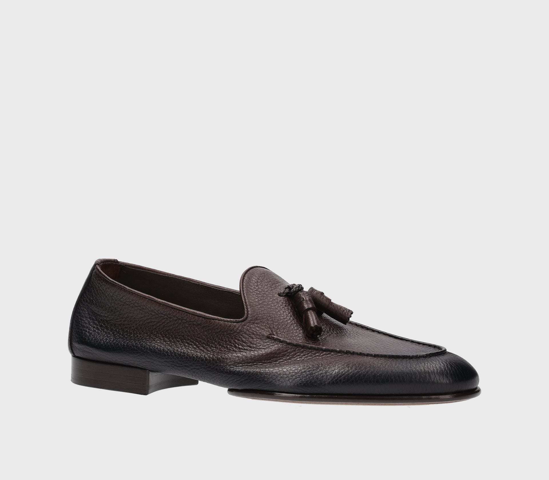 Dark brown deerskin leather loafer with tassels