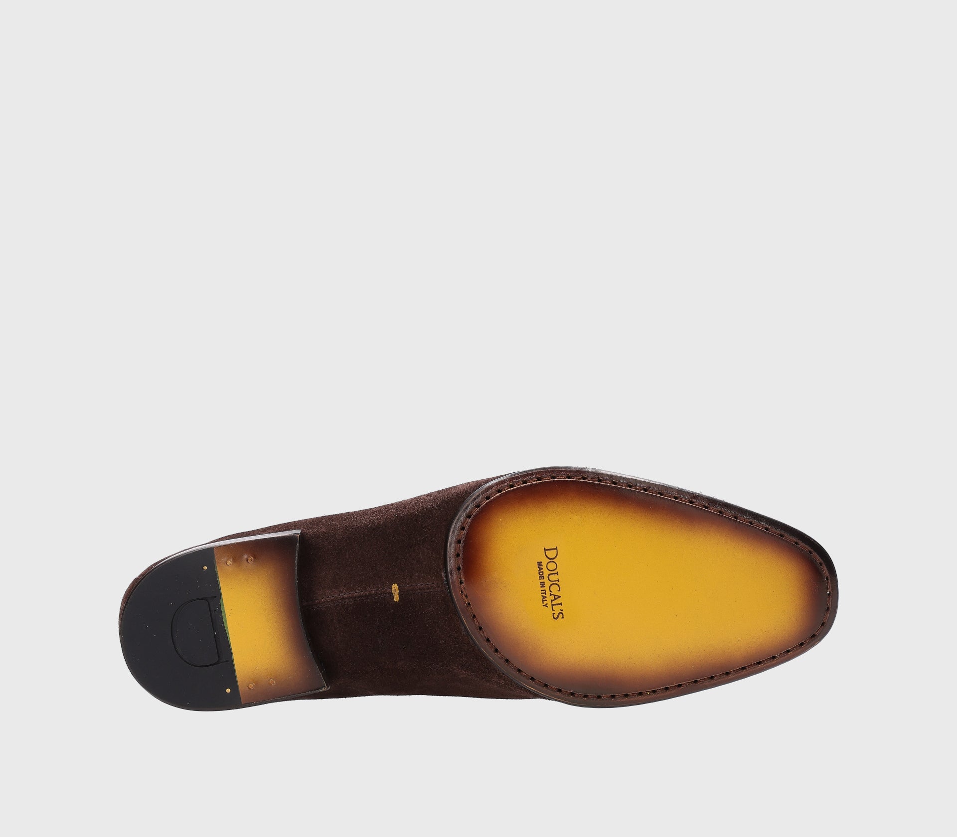 Brown suede loafer with braided lacing
