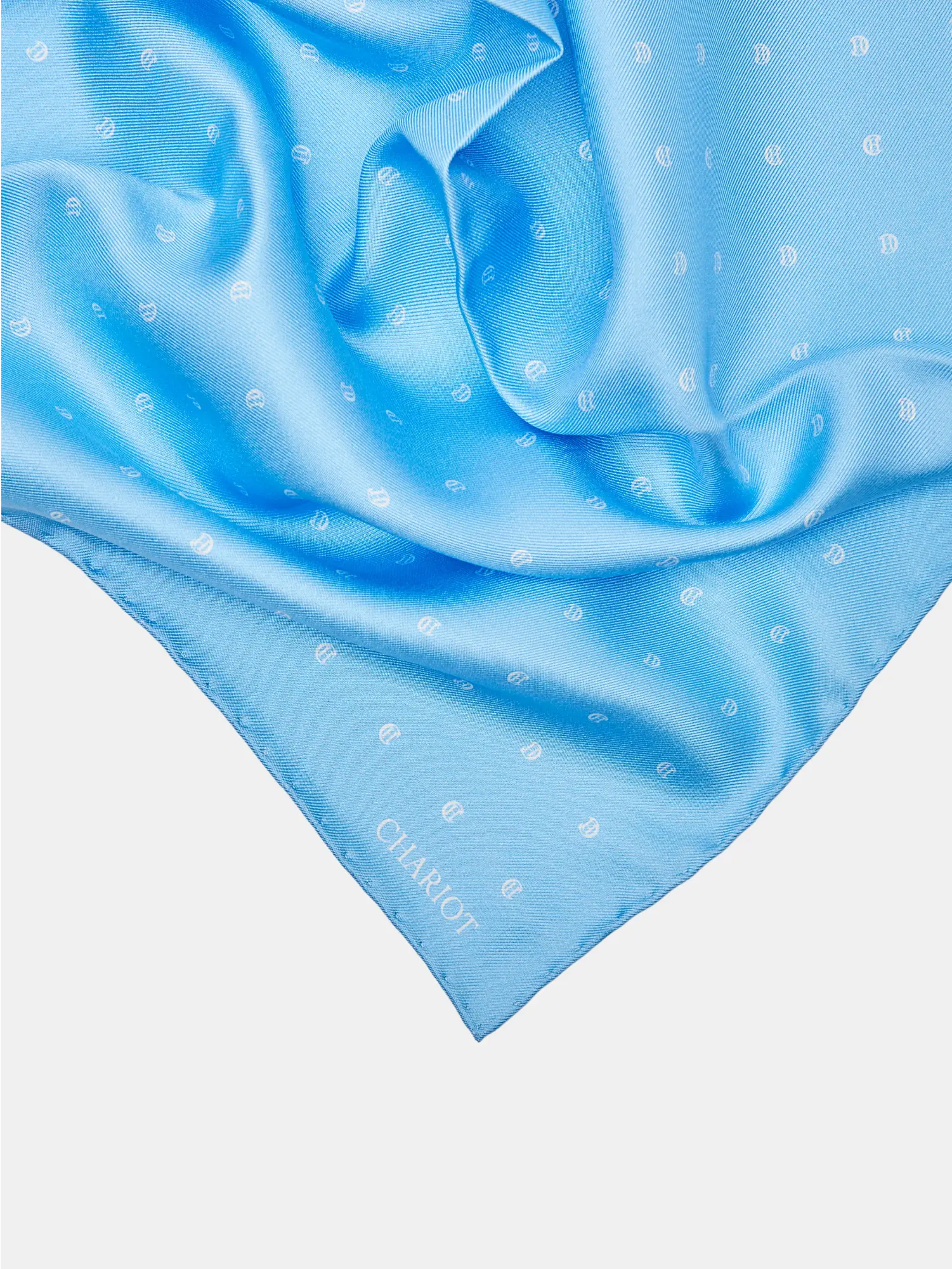 LIGHT BLUE MONOGRAM SILK POCKET SQUARE - CHARIOT