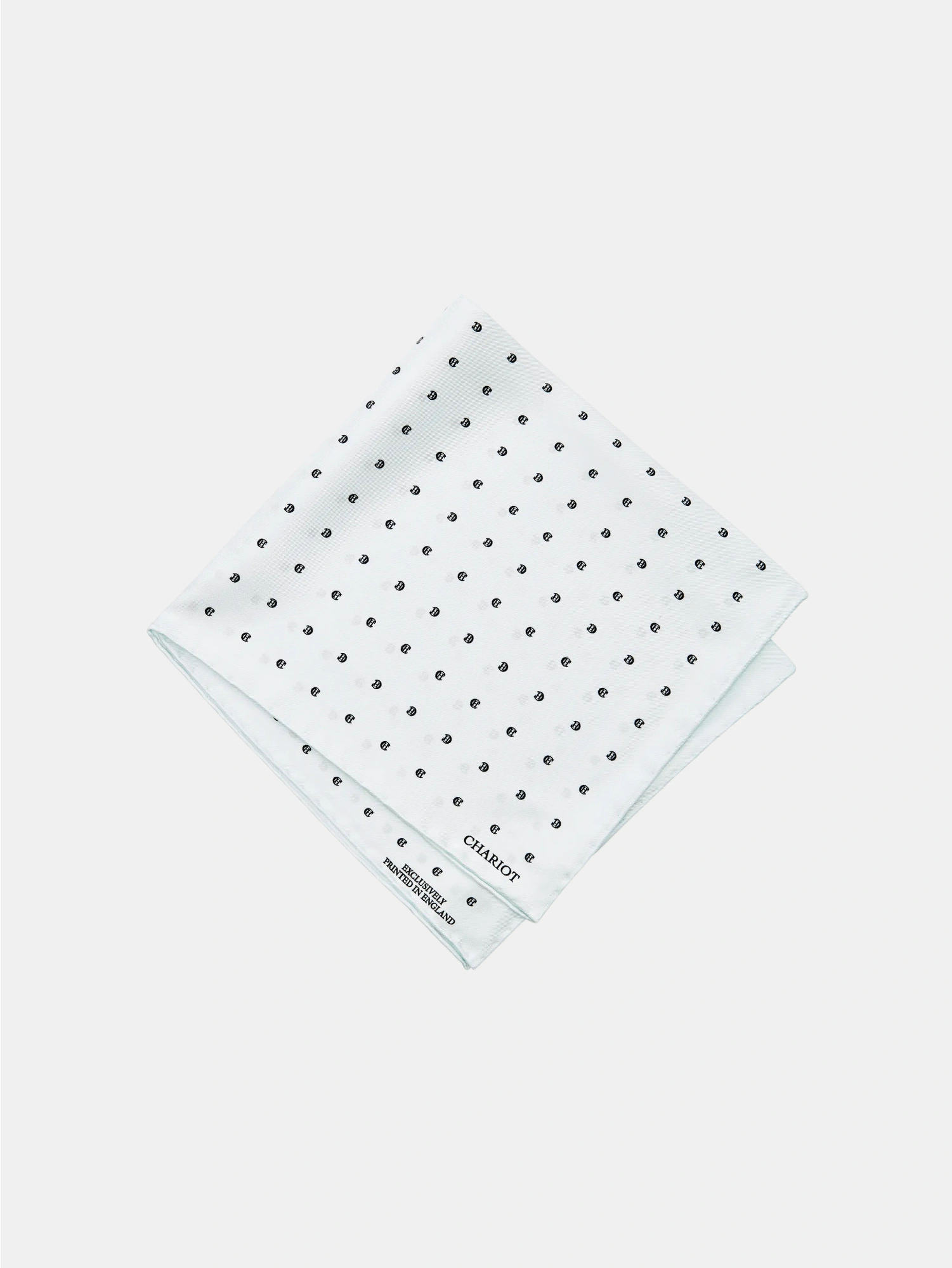 WHITE MONOGRAM SILK POCKET SQUARE - CHARIOT